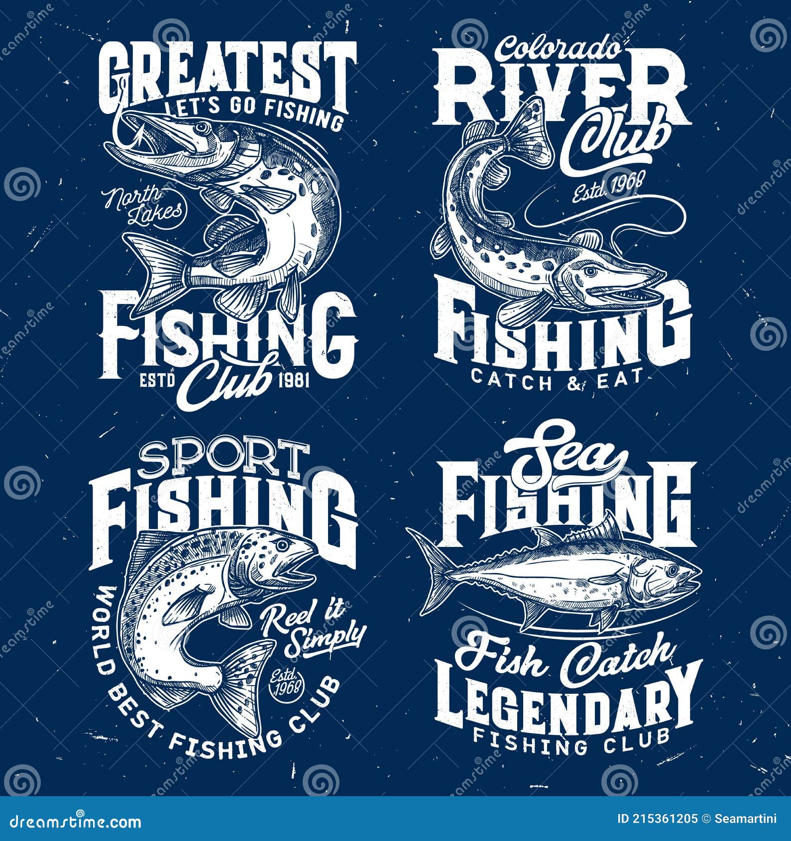 Fishing Sport T-shirt Prints of Salmon, Pike, Tuna Stock Vector -  Illustration of mascot, emblem: 215361205