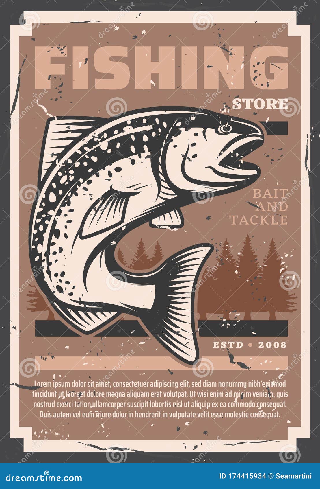 Fishing Store, Salmon Fish Catch Tackles and Lures Stock Vector