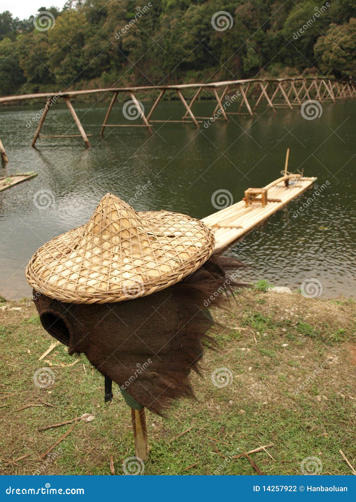 Fishing and straw hat stock photo. Image of landscape 14257922