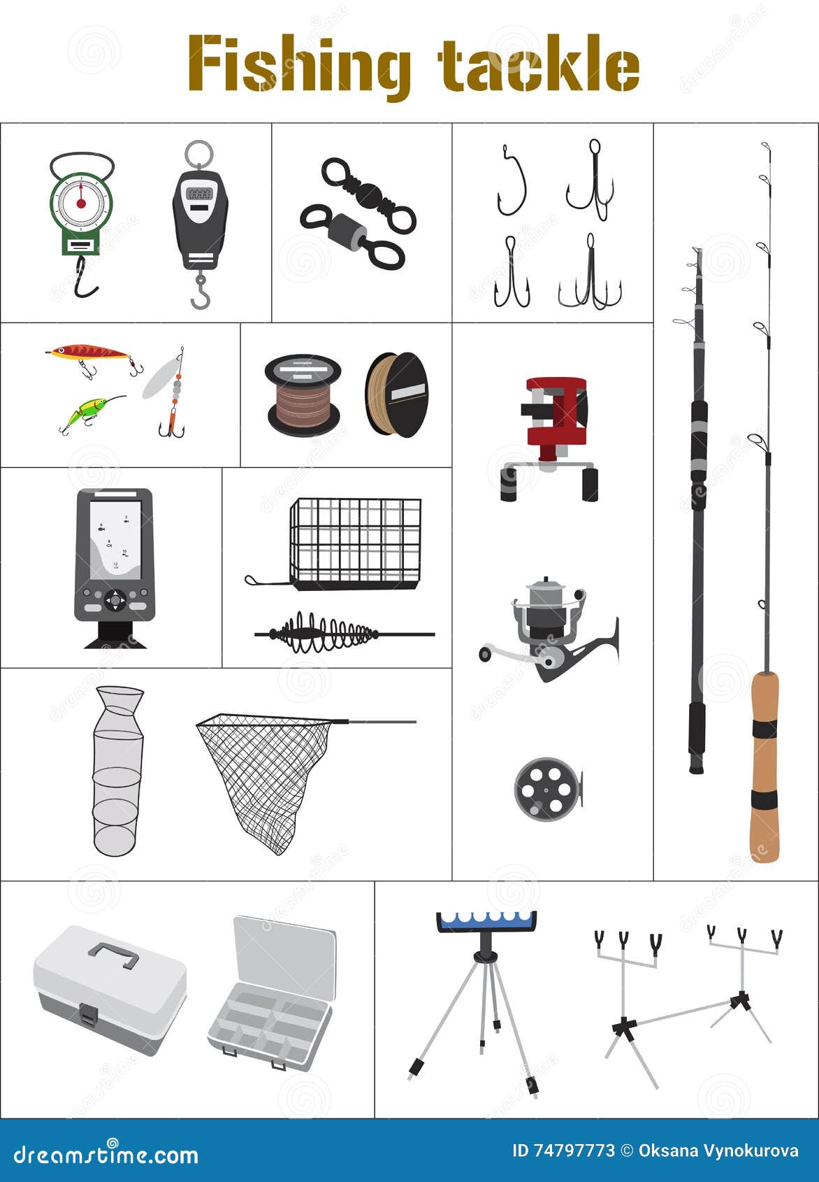 Fishing Tackle Flat Icon Collection Stock Vector - Illustration of fisher,  gear: 74797773