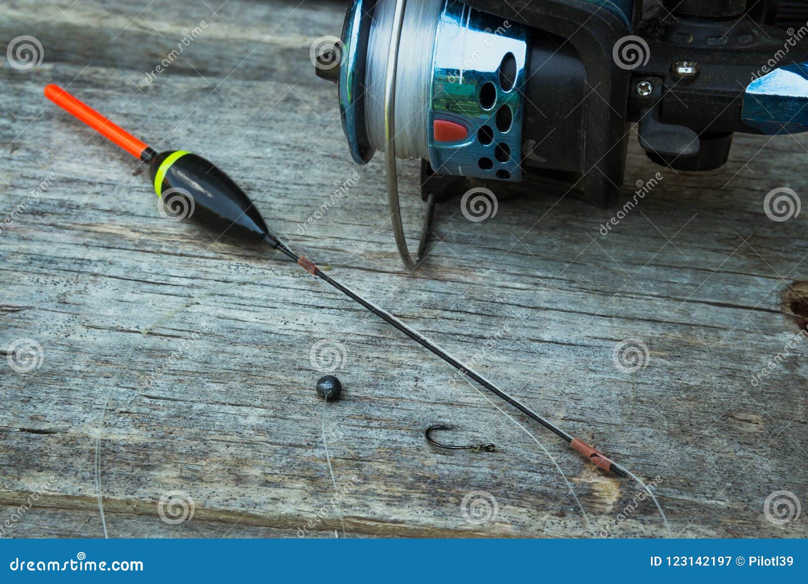 Fishing Tackle Float Fishing Line Sinker And Fishing Hooks On Old Wooden  Boards Stock Photo - Download Image Now - iStock