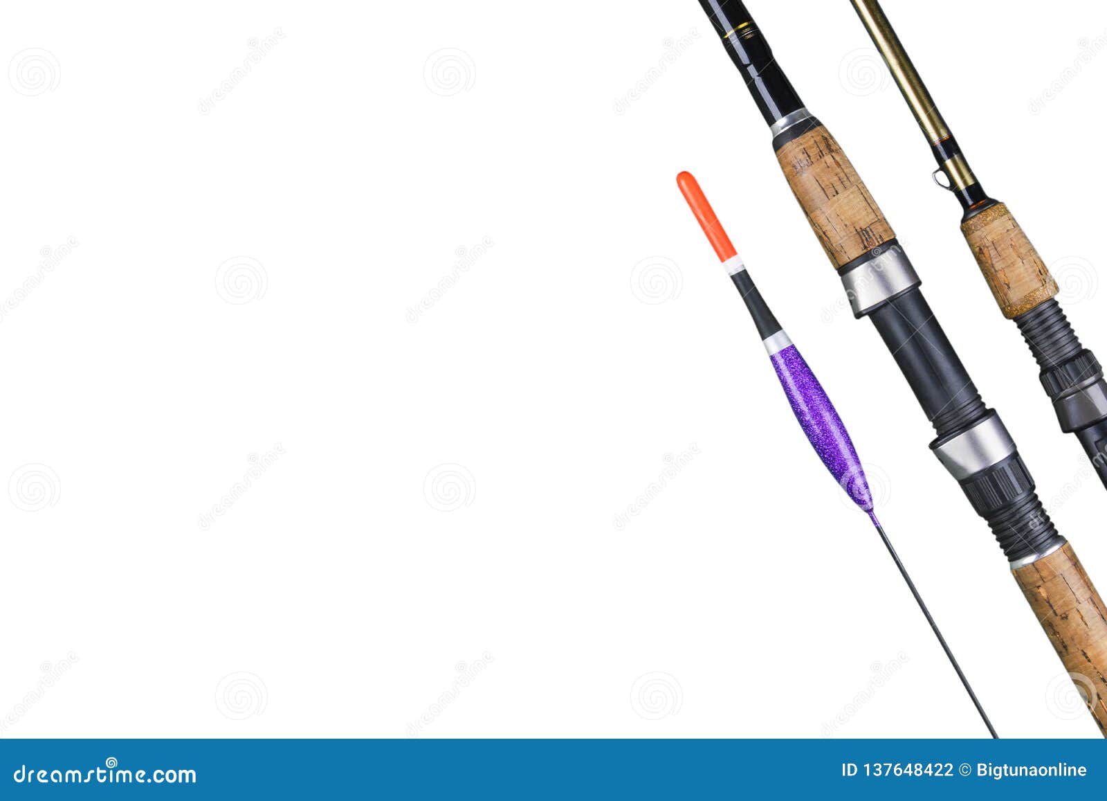 Fishing Tackle. Fishing Rod Fishing Float and Spinning Lures Isolated