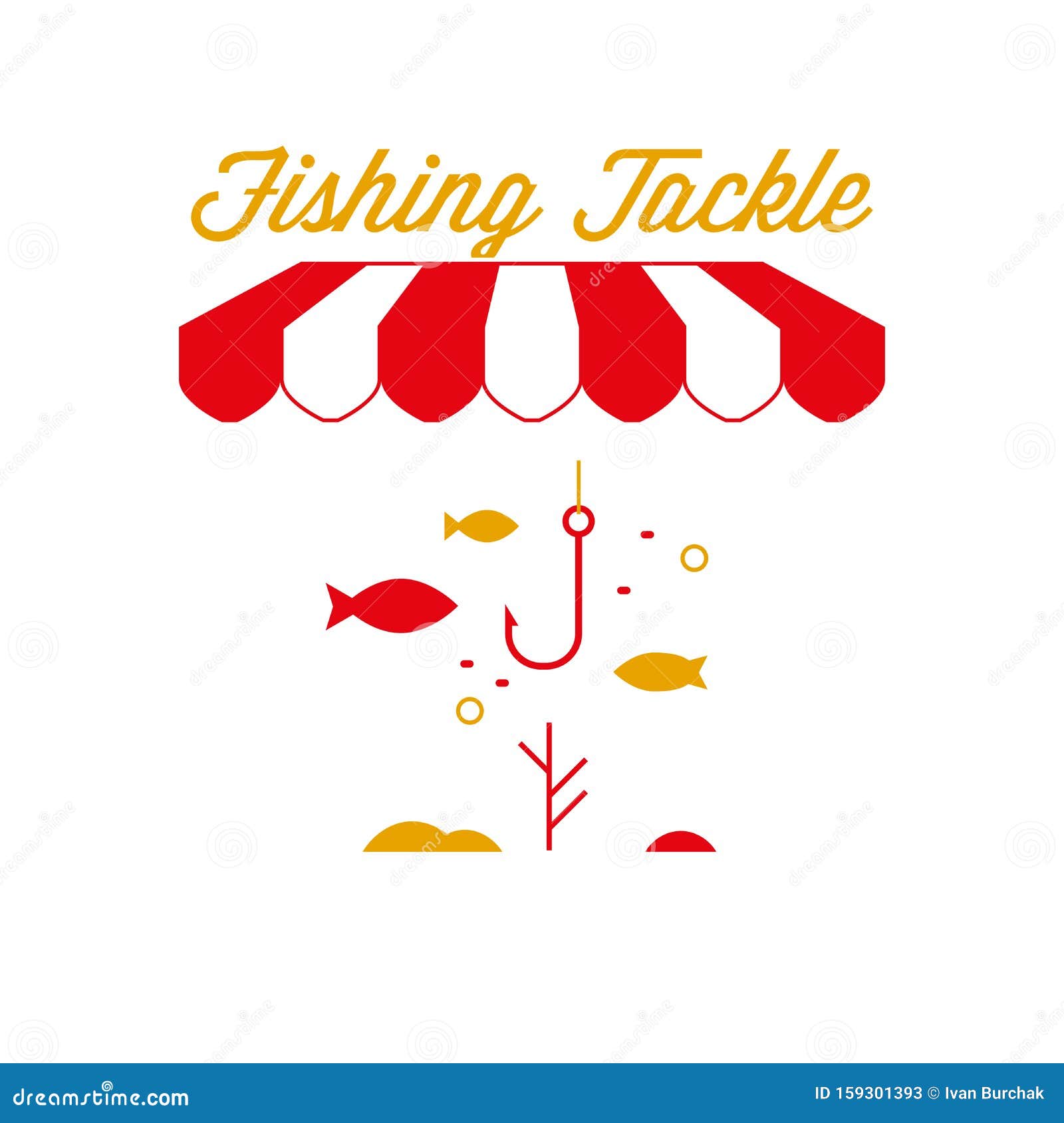 Download Fishing Tackle Shop Sign, Emblem. Red And White Striped Awning Tent. Vector Illustration Stock ...