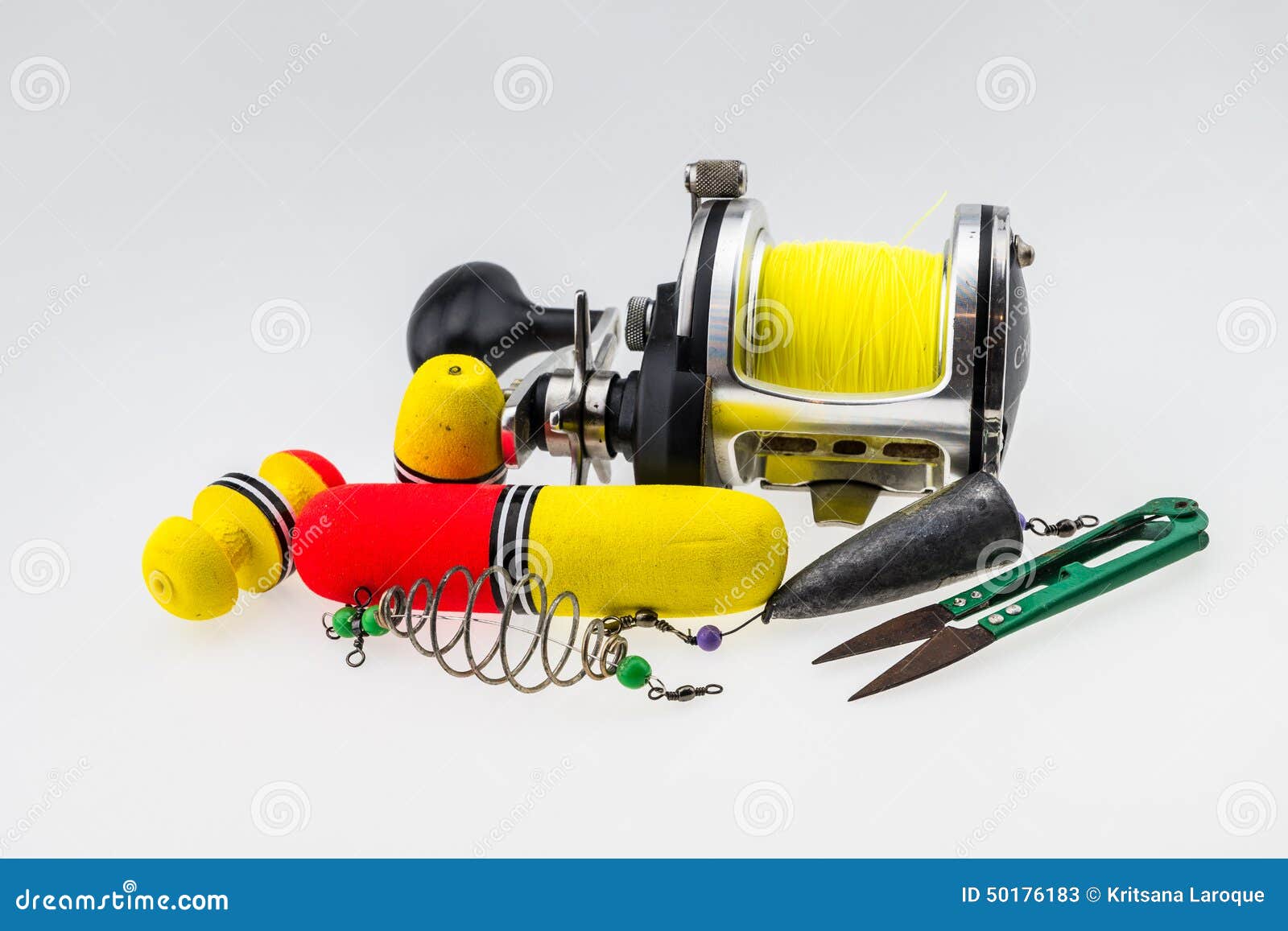 Fishing Tackle on White Background Stock Image - Image of knife, equipment:  50176183