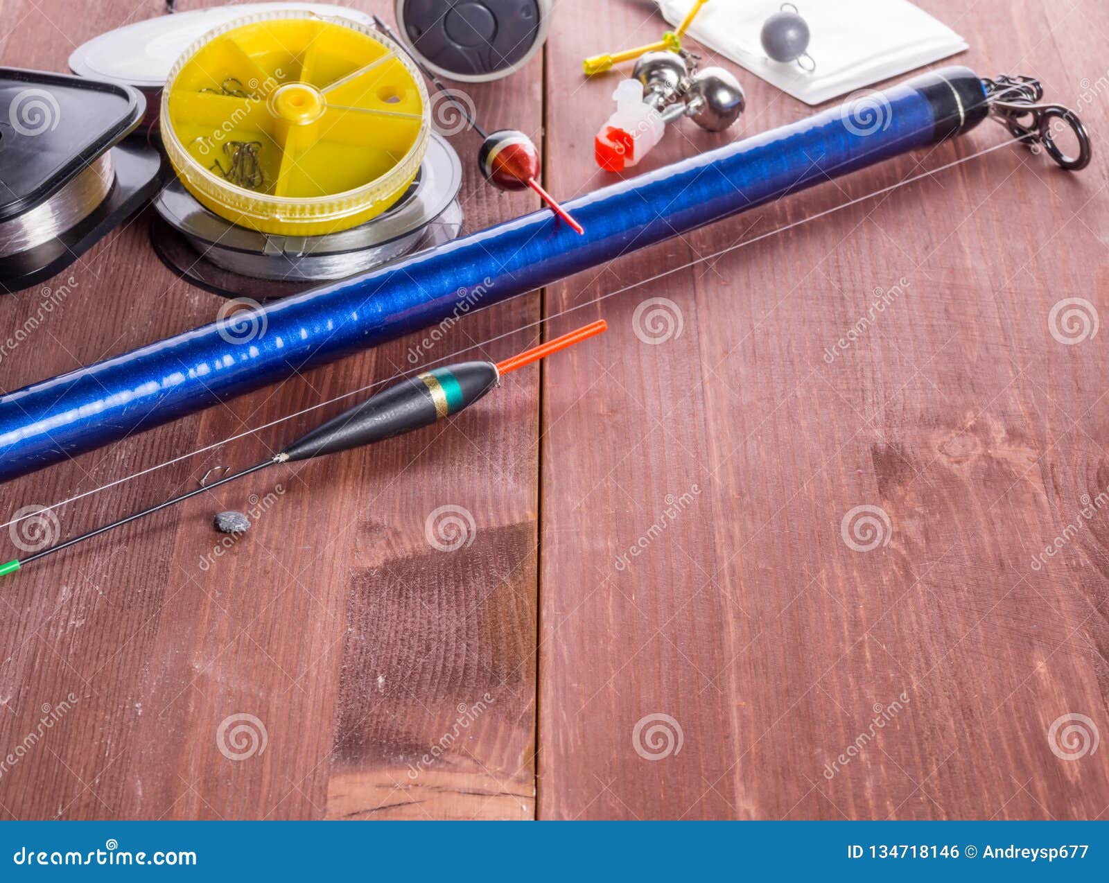 Fishing Tackle on a Wooden Table Stock Photo Image of active, lures