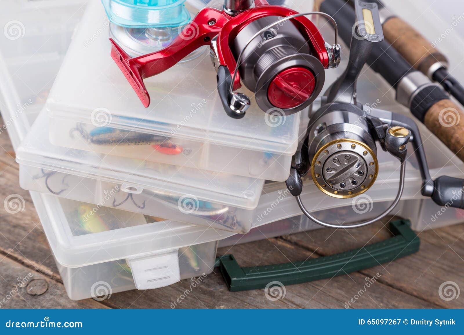 Fishing Tackles And Lures, Baits In Storage Boxes Stock ...