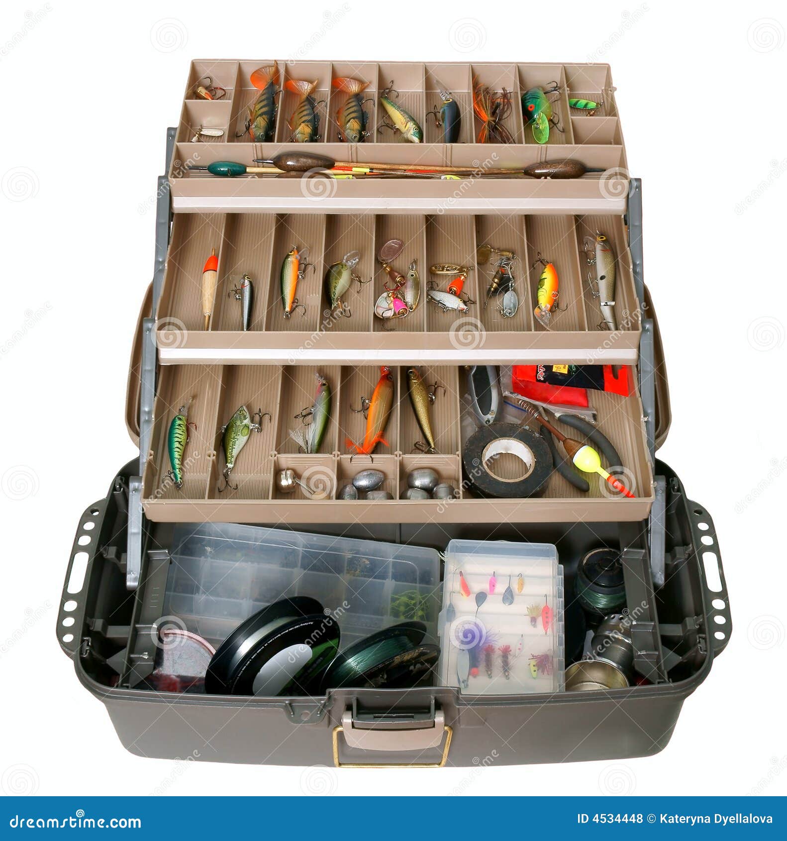 Fishing tool box stock photo. Image of tackle, bait, fish - 4534448