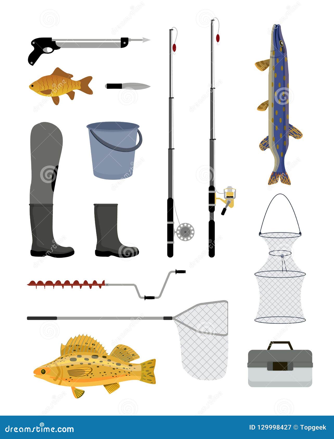 Fishing Tools and Equipment Vector Illustration Stock Vector