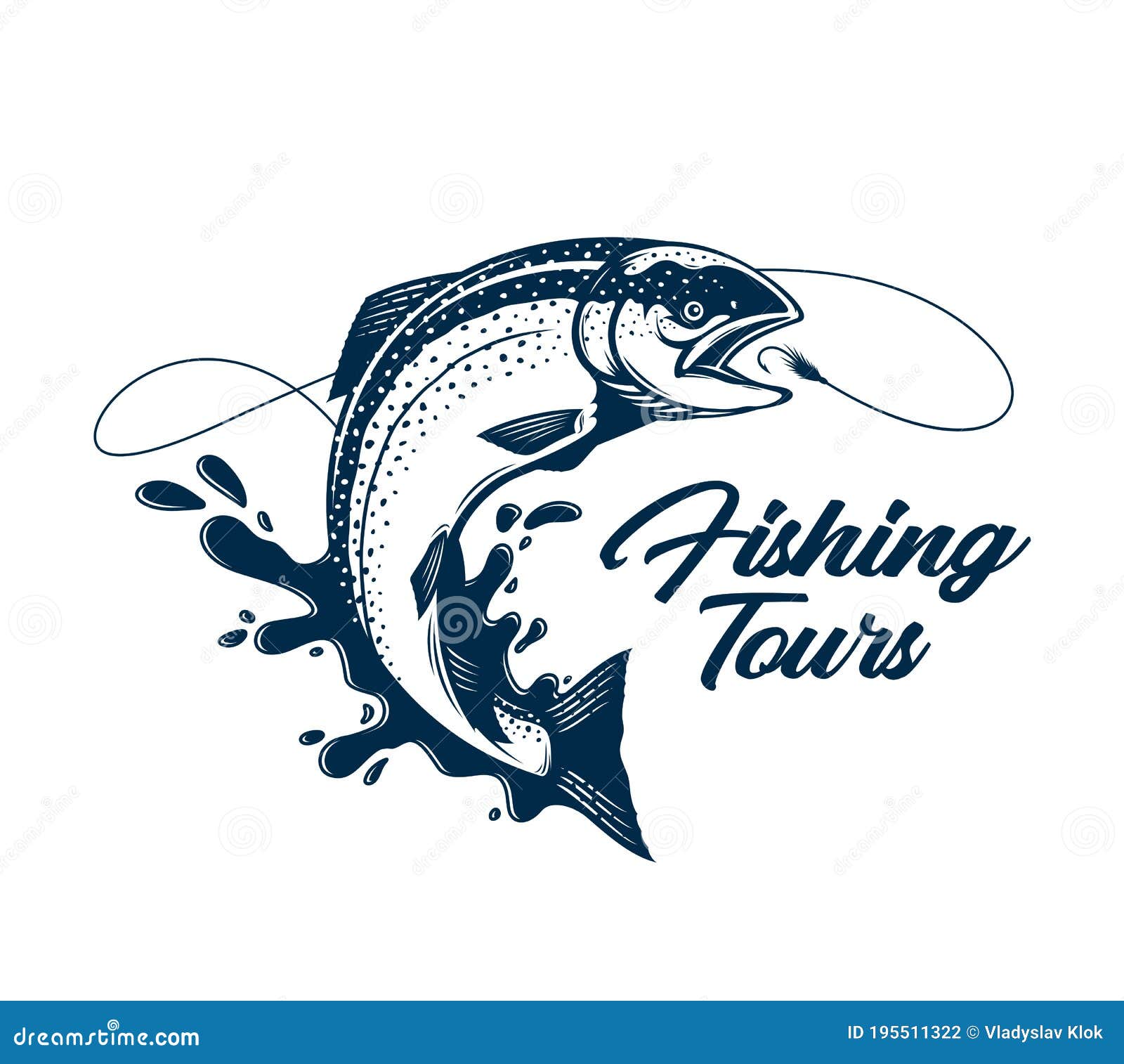 Fishing Tour Logo, Salmon Fishing Club Badge Stock Vector - Illustration of  camp, club: 195511322