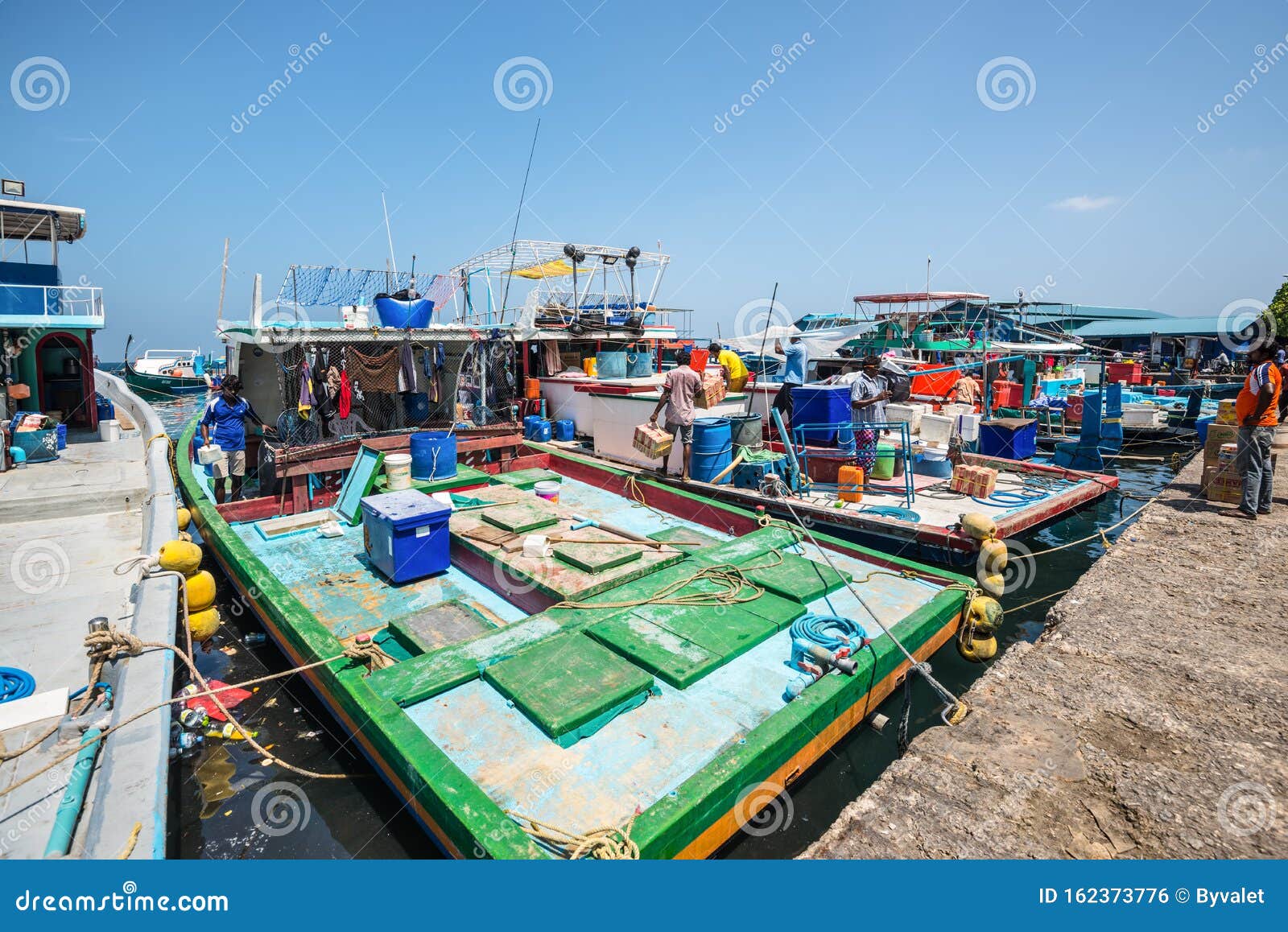 Fishing And Transport Boats Near Fresh Fish Market In Male ...