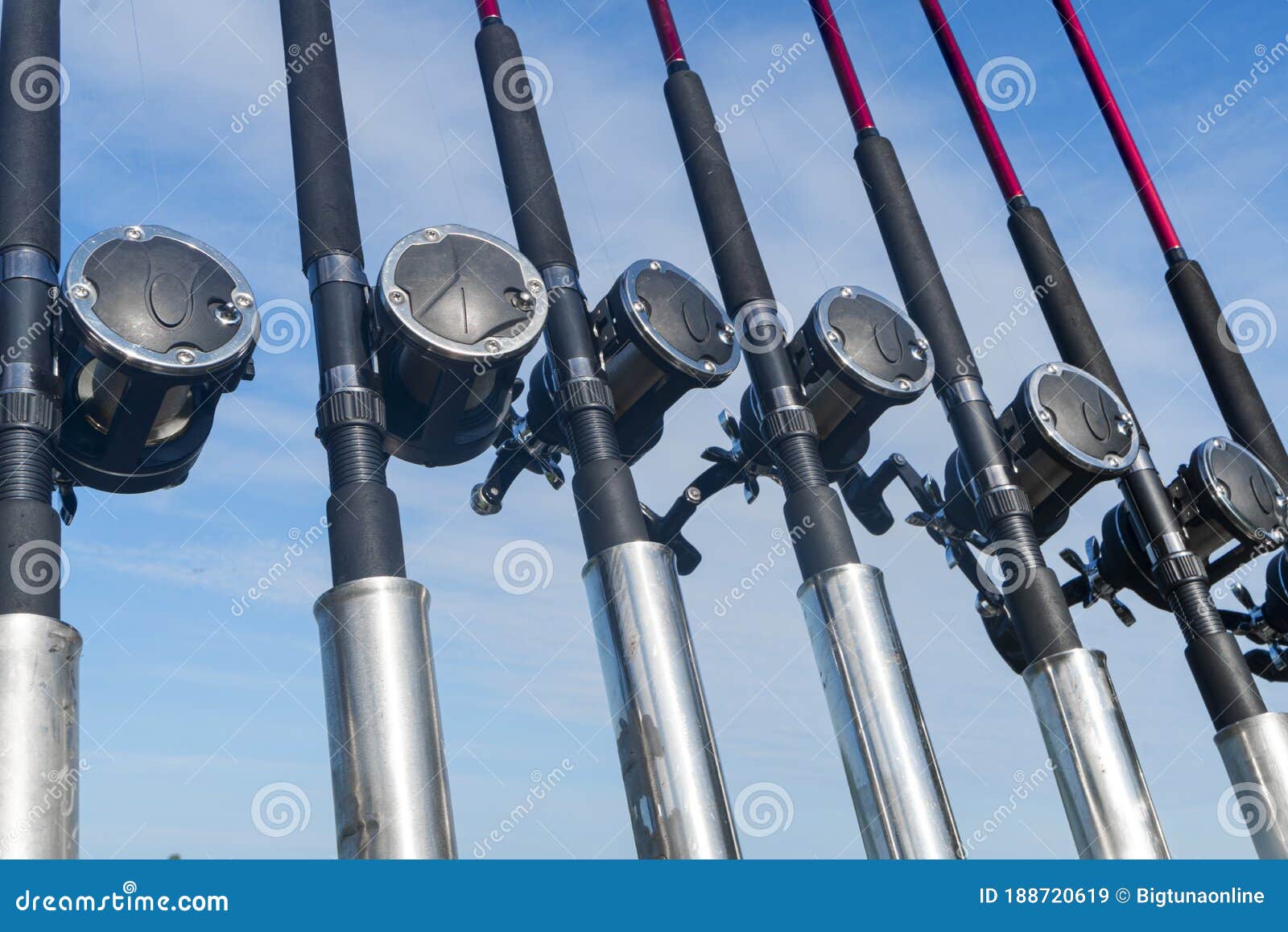 Fishing Trolling Boat Rods in Rod Holder. Big Game Fishing