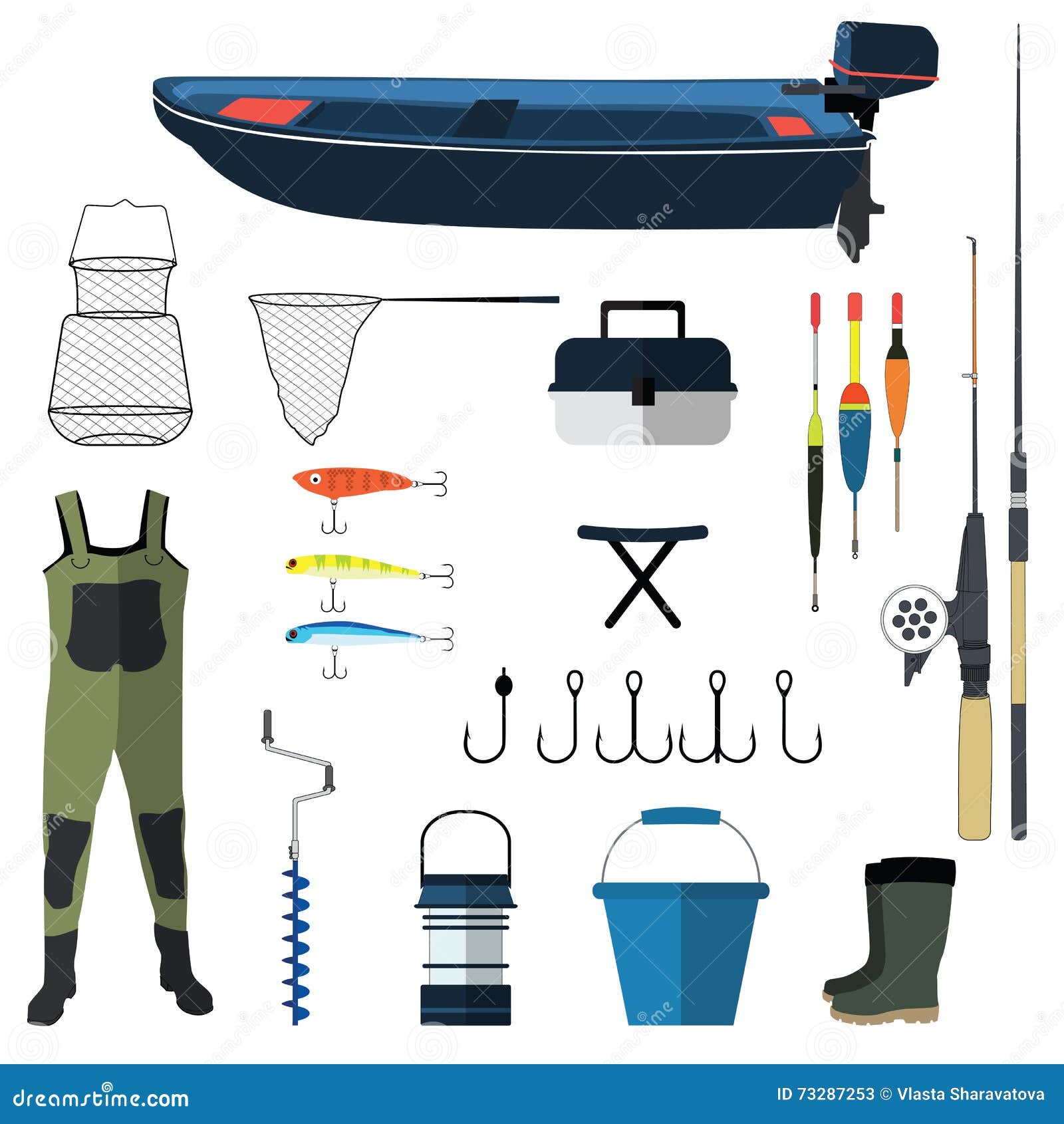 Fishing Vector Icons Illustration. Fishing Rod, Hooks ...