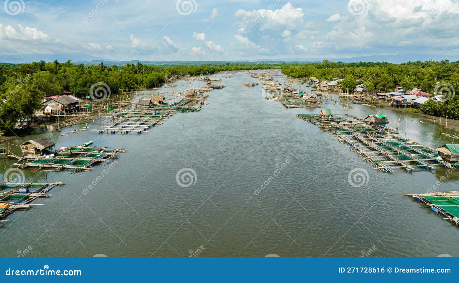 Fishing Village Near the River. Stock Photo - Image of blue, farming:  271728616