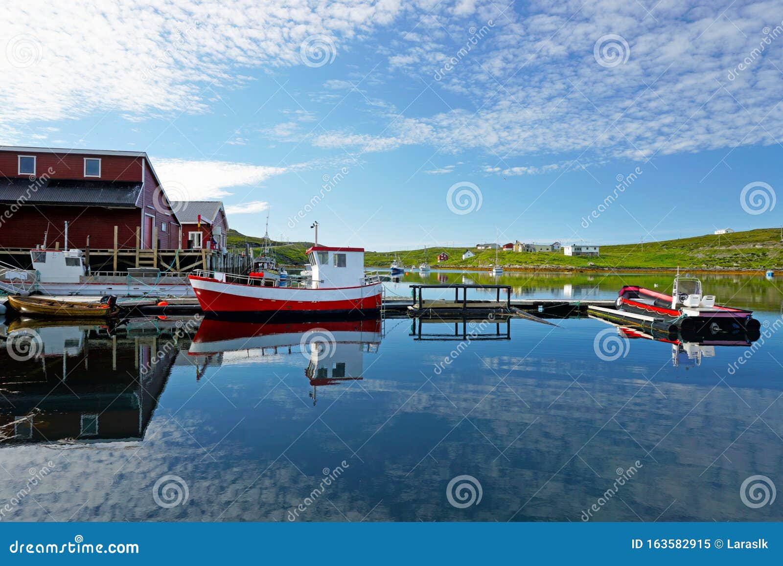 Fishing village in Norway stock image. Image of green - 163582915