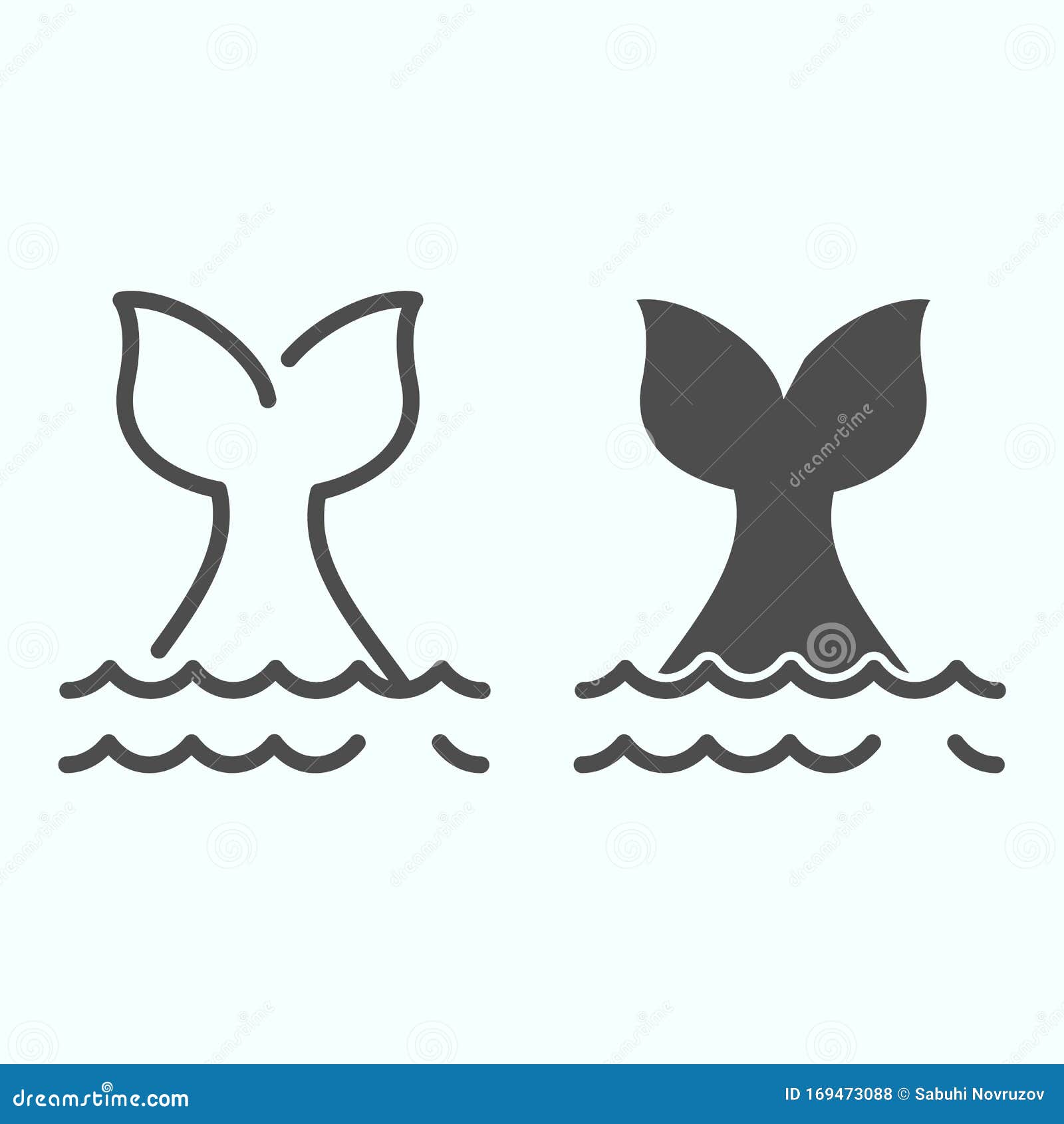 Fishtail Line And Solid Icon. Whale Tale In Ocean Waves Illustration ...