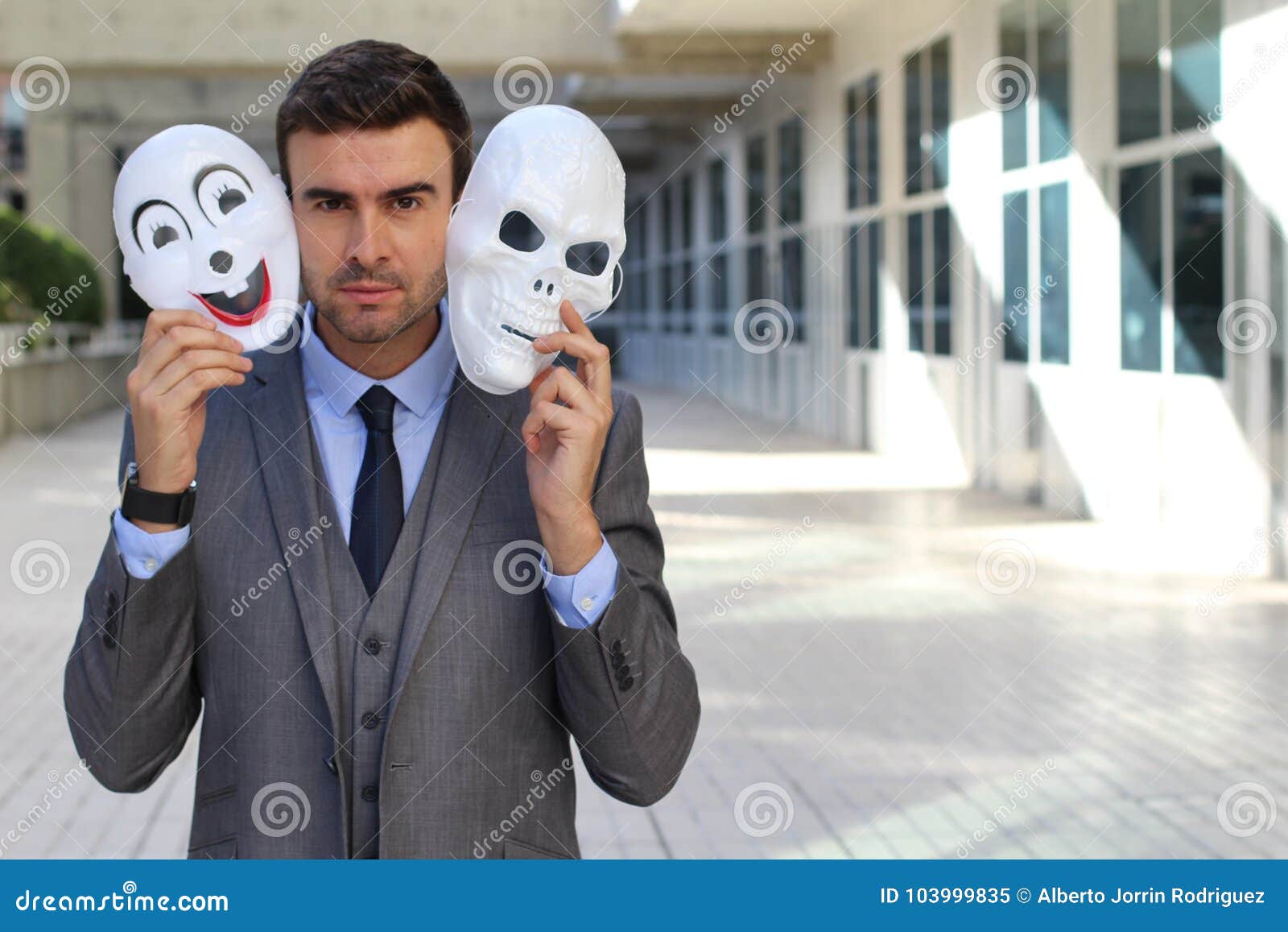 Fishy Businessman Holding Scary Masks Isolated Stock Image - Image of ...