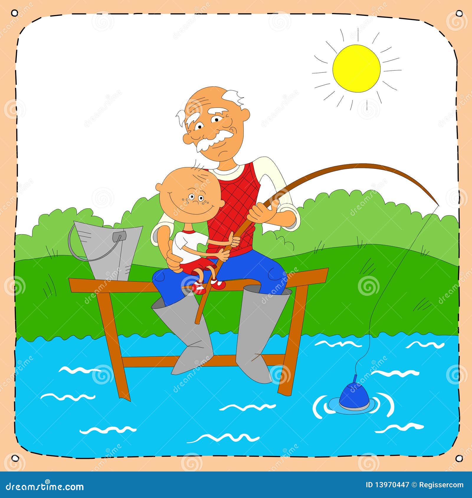 Дед и внук ловят рыбу