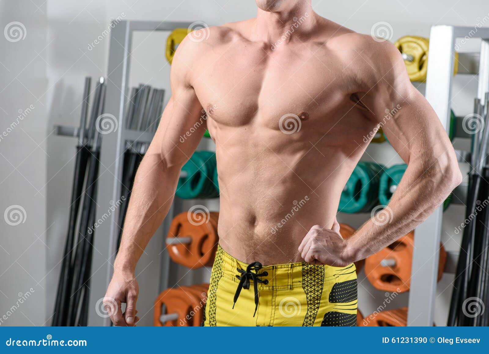 Fit Bodybuilder Posing in Gym. without Head Stock Photo Image of male