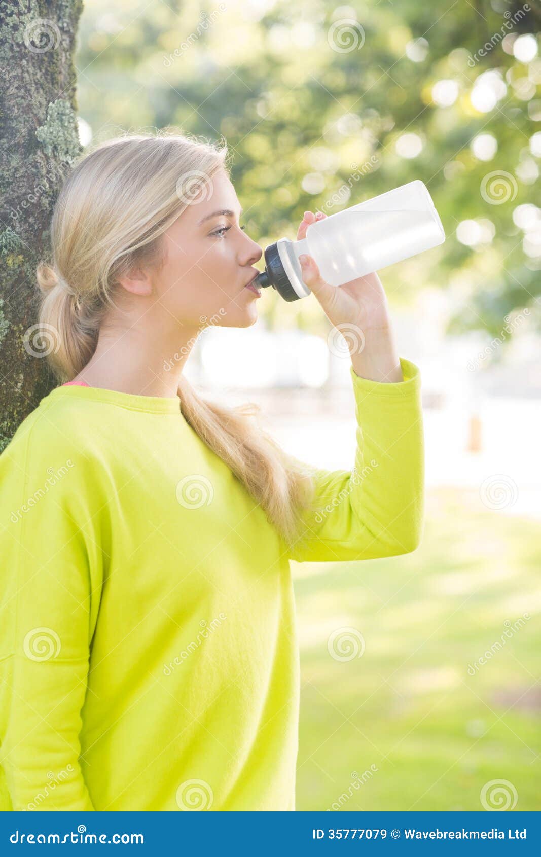 Fit Calm Blonde Drinking From Water Bottle Stock Image Image Of Long Caucasian 35777079 