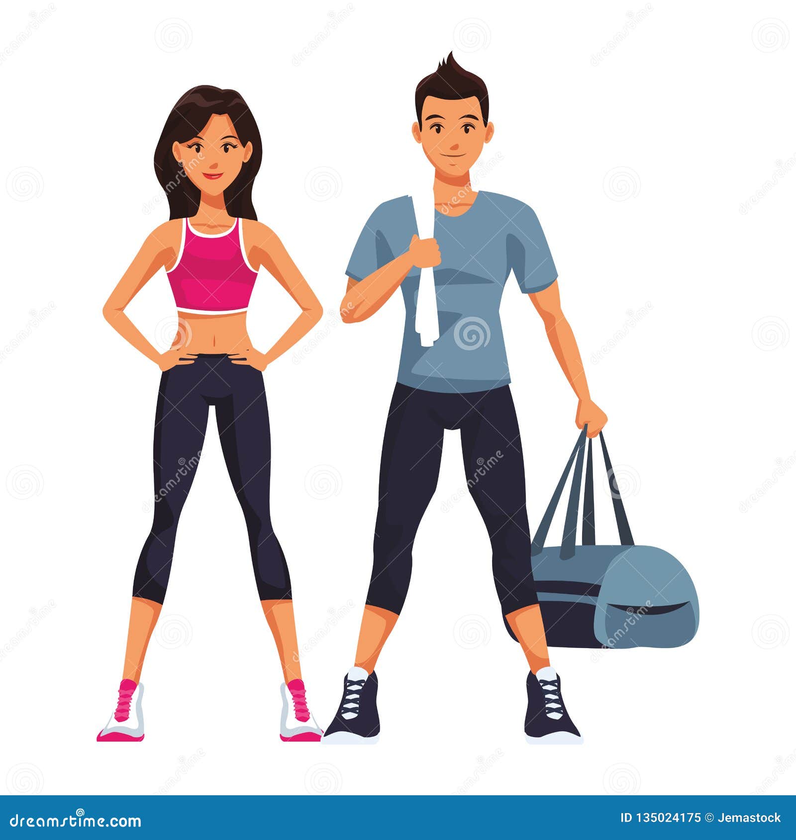 Fit couple doing exercise stock vector. Illustration of healthy - 135024175