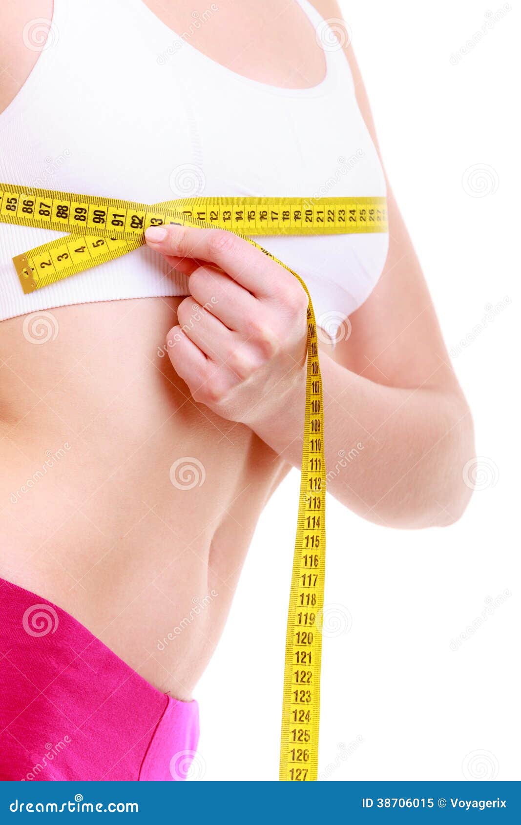 Fit Girl with Measure Tape Measuring Her Bust Stock Image - Image of woman,  chest: 38706015