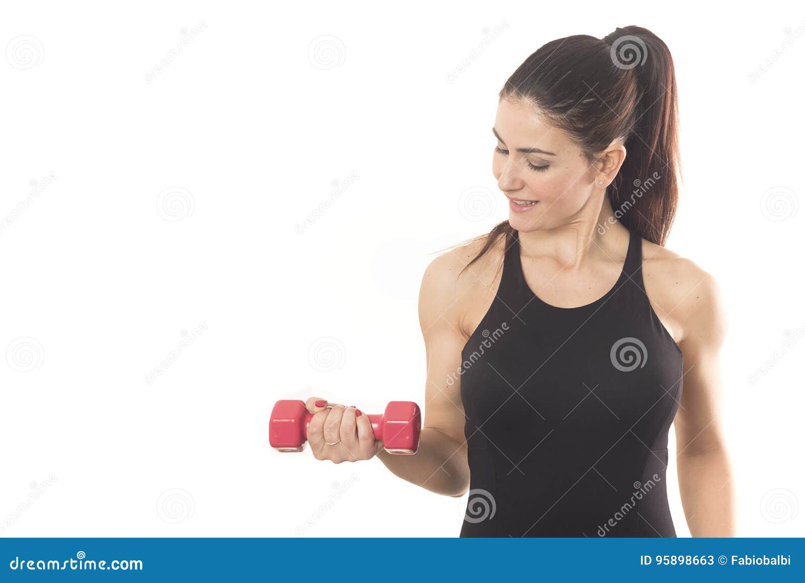 Fit woman lifting weights stock image. Image of muscles 95898663