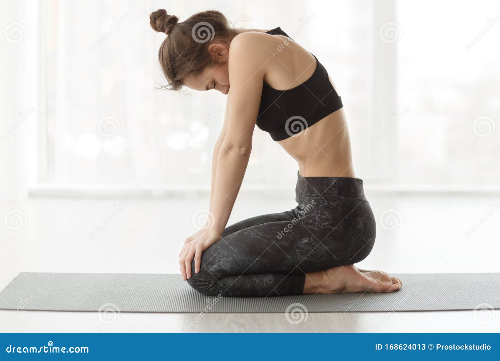 A Woman Makes a Stomach Vacuum. Stock Image - Image of isolated, female:  145570615