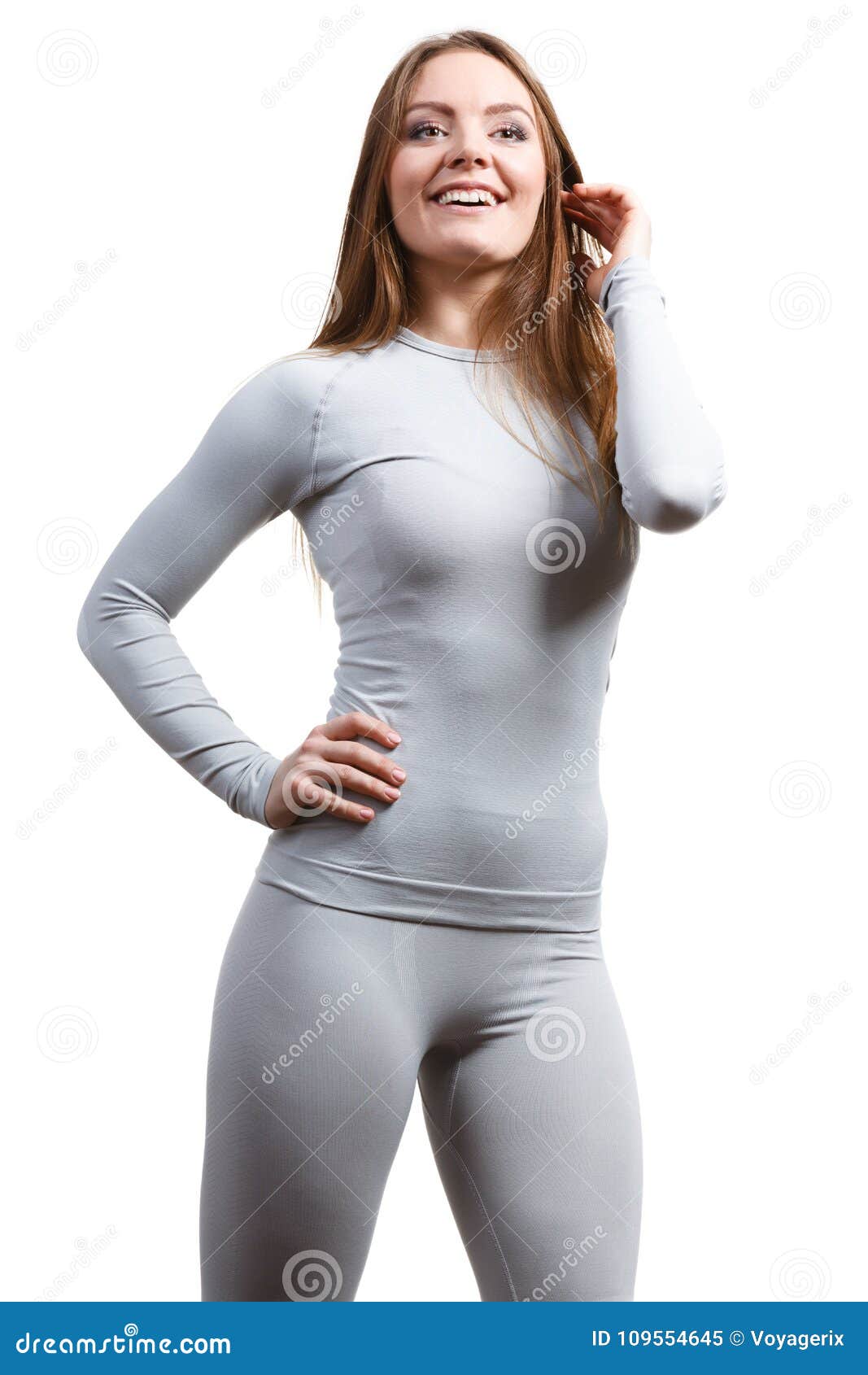 Clothing Fashion Sport Concept. Sporty Woman Wearing Thermoactive Underwear.  Attractive Sporty Lady Promoting Clothes And Showing Her Slim Abdomen.  Banco de Imagens Royalty Free, Ilustrações, Imagens e Banco de Imagens.  Image 86494099.