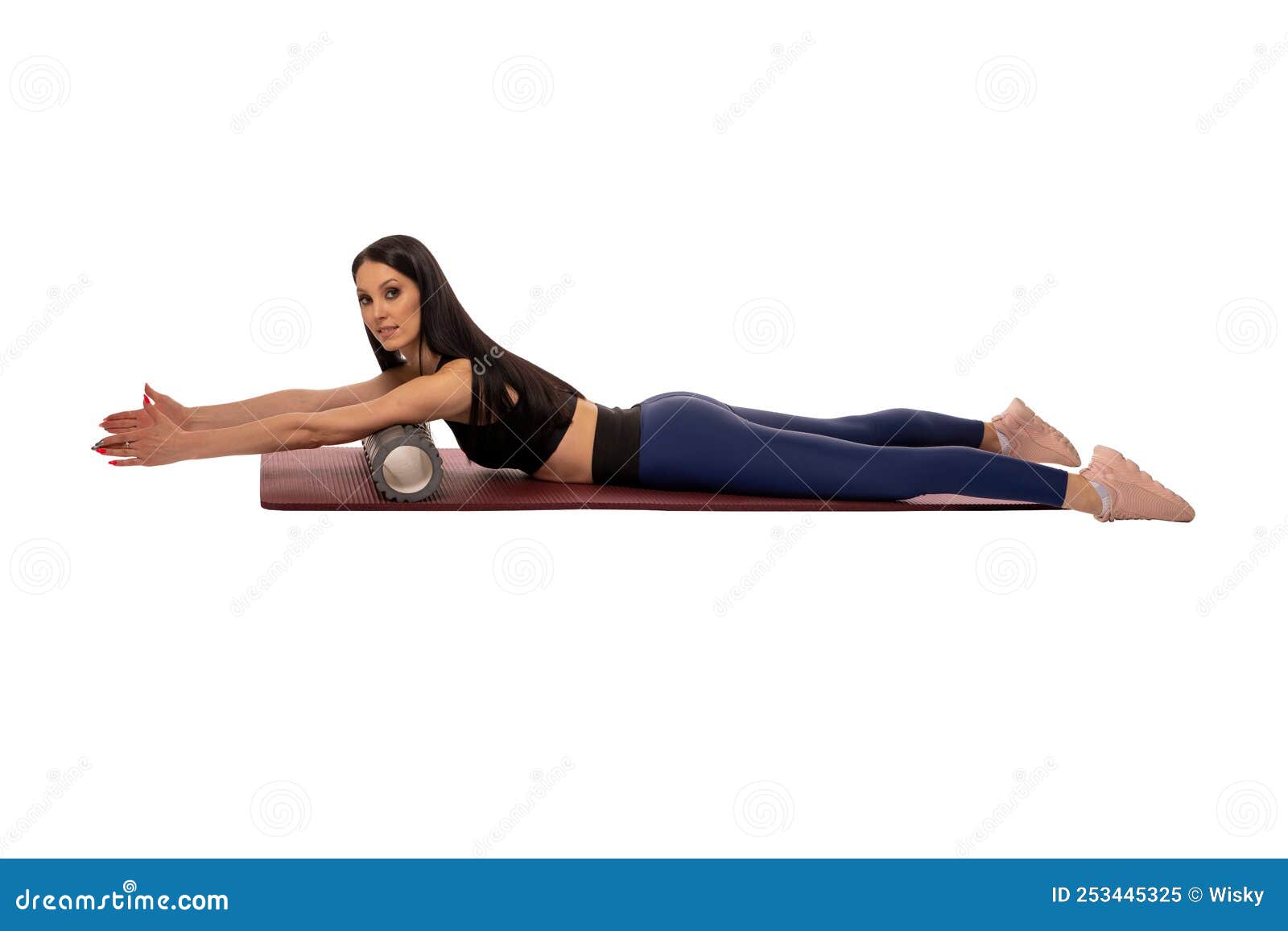 Fit Young Lady Lying on Mat with Roll on Breast during Workout Stock Image  - Image of brunette, fitness: 253445325