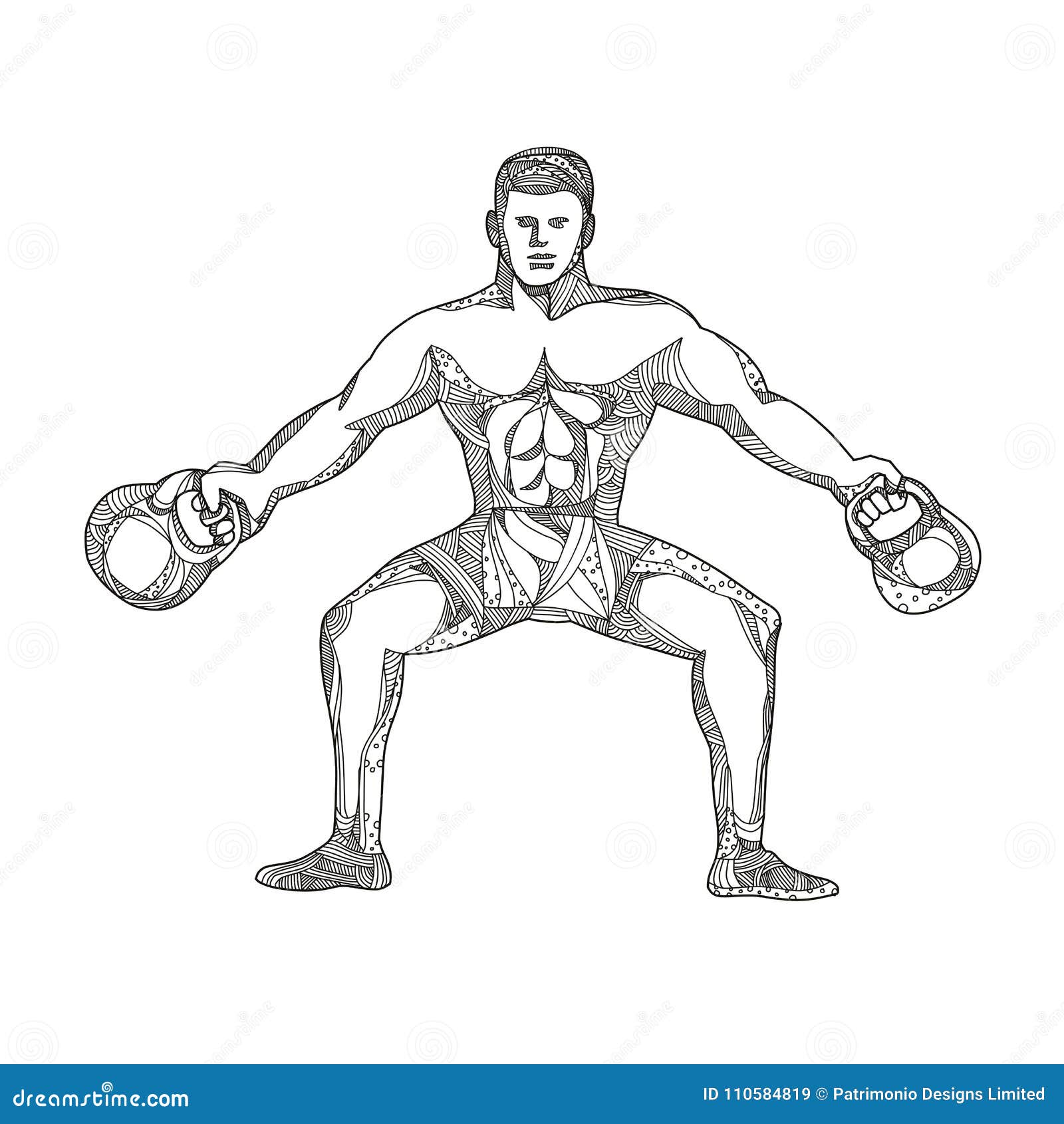 Download Fitness Athlete Lifting Kettlebell Doodle Art Stock Vector ...