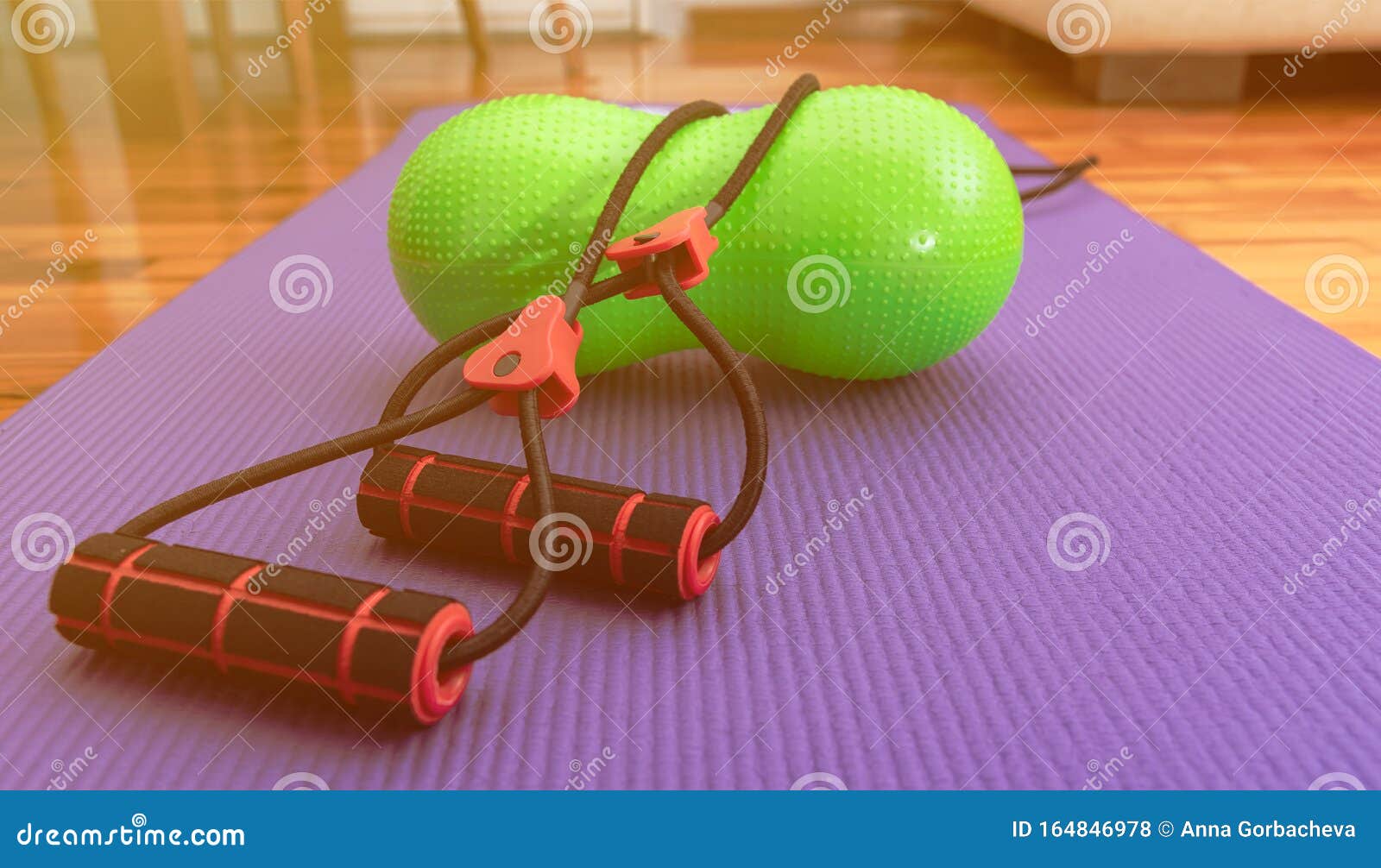Download Fitness Ball And Resistance Band On A Mat. Stock Photo - Image of grips, healthcare: 164846978