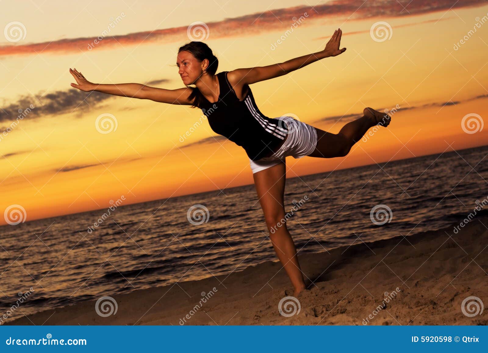 Fitness on the beach. stock photo. Image of female, yoga 5920598