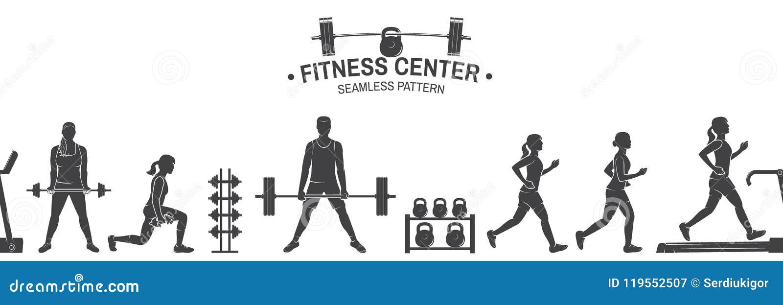 Fitness Club Seamless Pattern or Background. Vector Illustration. Stock  Vector - Illustration of athlete, logo: 119552507
