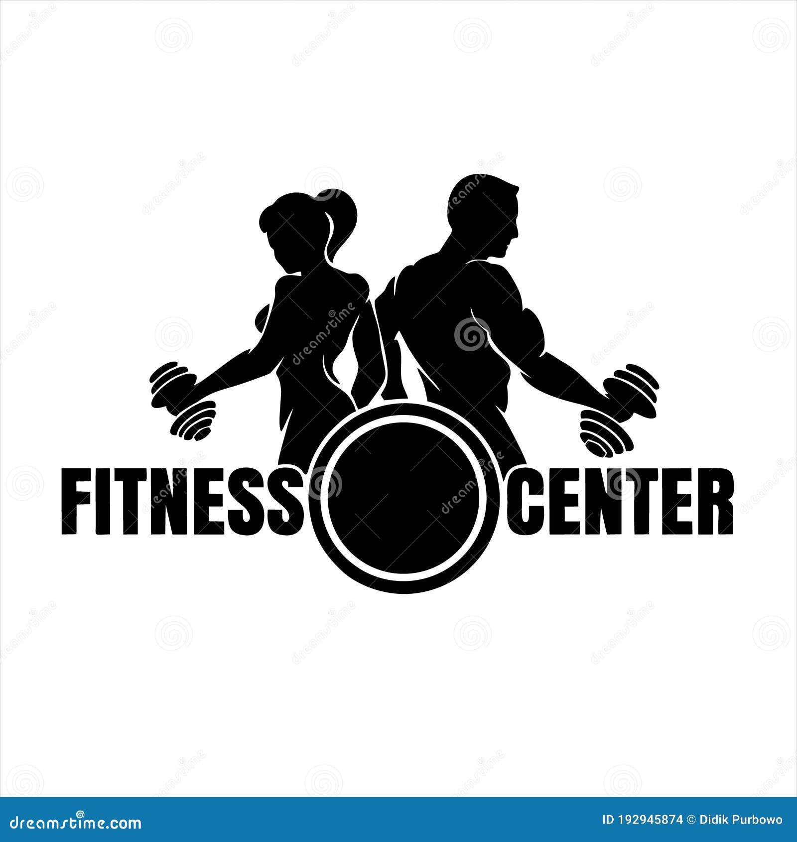 fitness club logo or emblem with woman and man silhouettes.