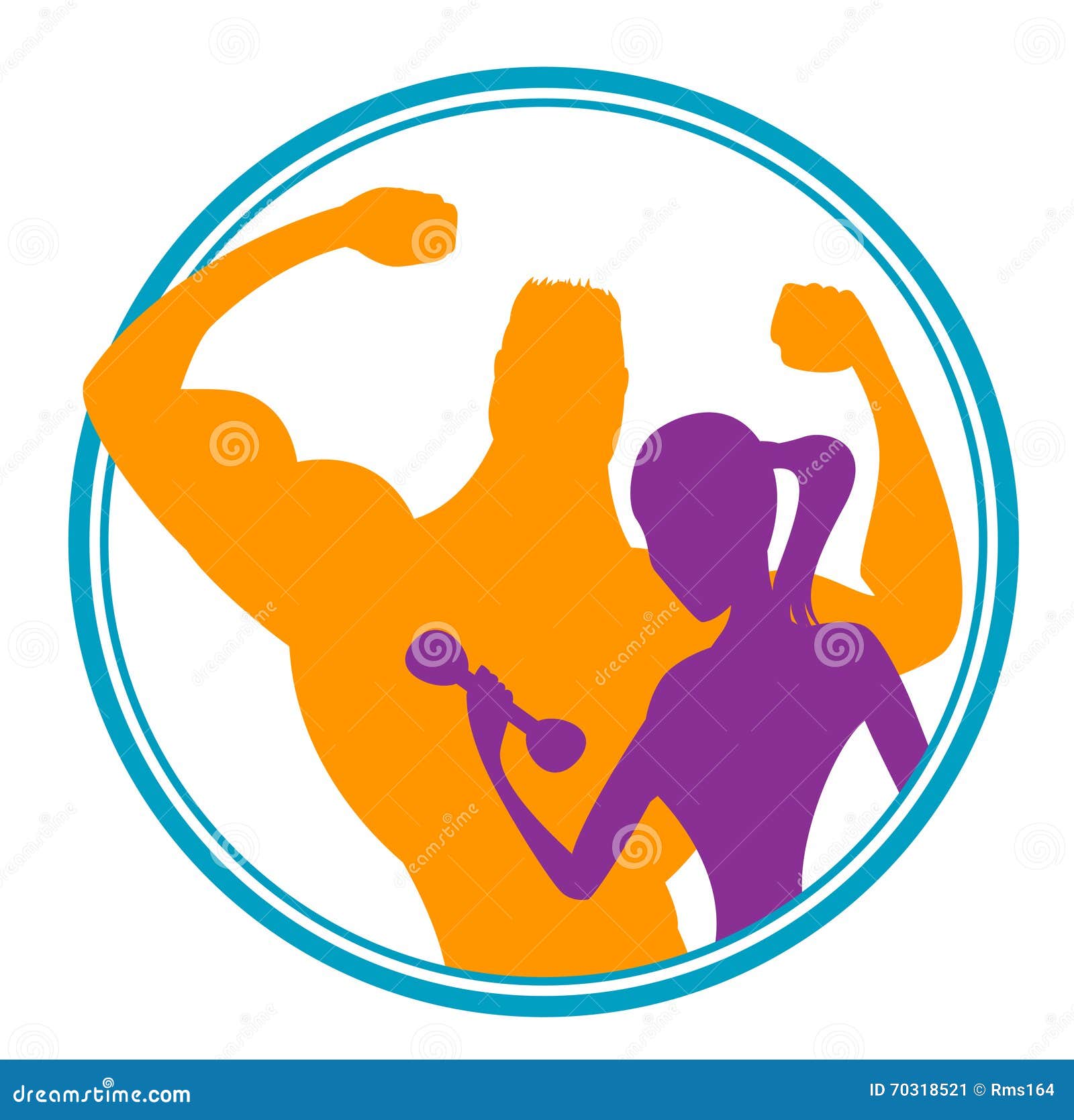 Fitness Club Logo Or Emblem With Woman And Man Silhouettes