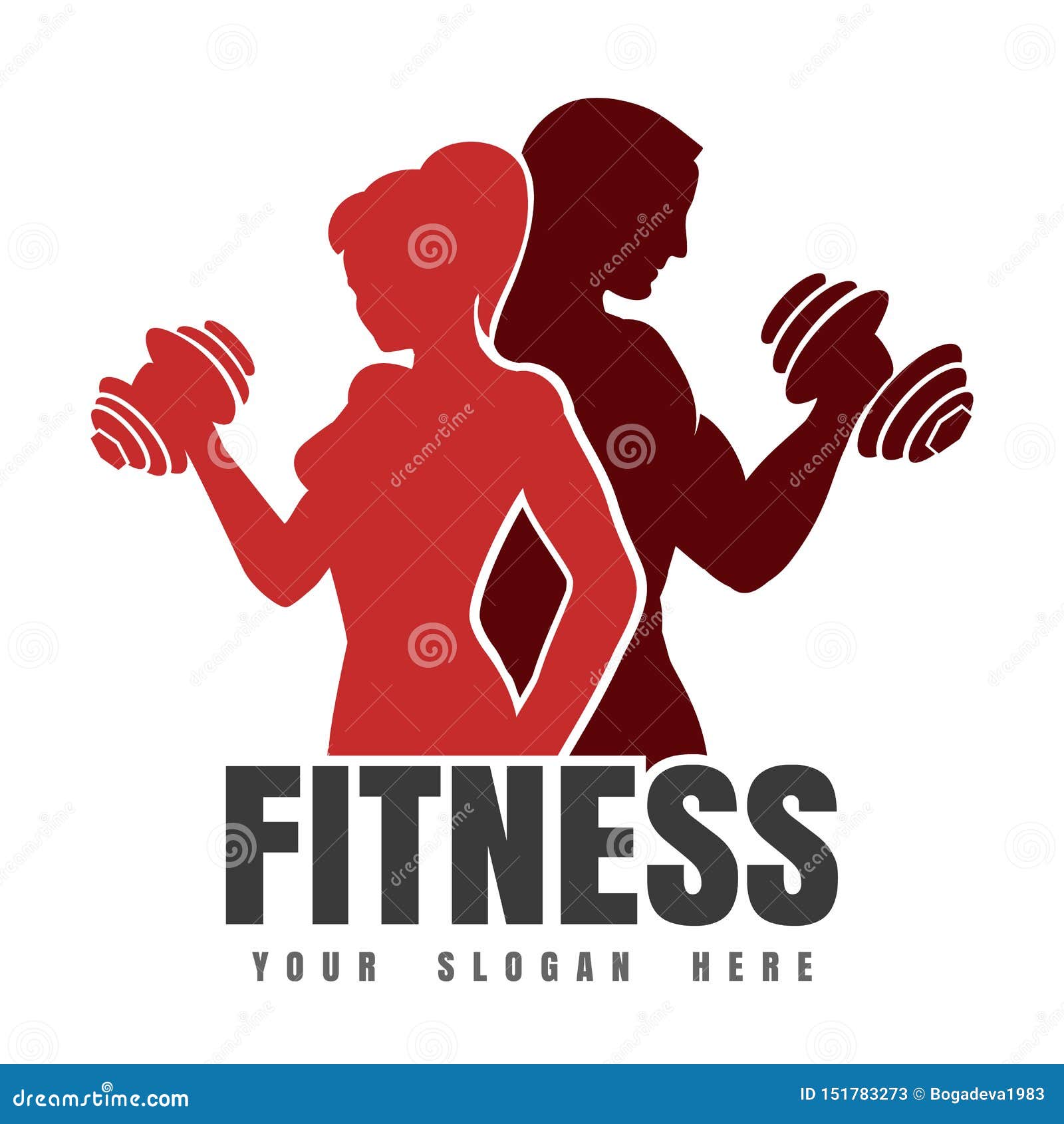 Fitness Emblem with Silhouettes of Athletic Man and Woman Stock Vector ...