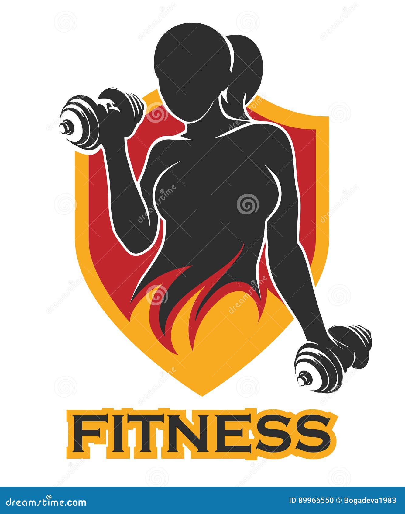 Fitness Emblem With Training Girl And Shield Stock Vector