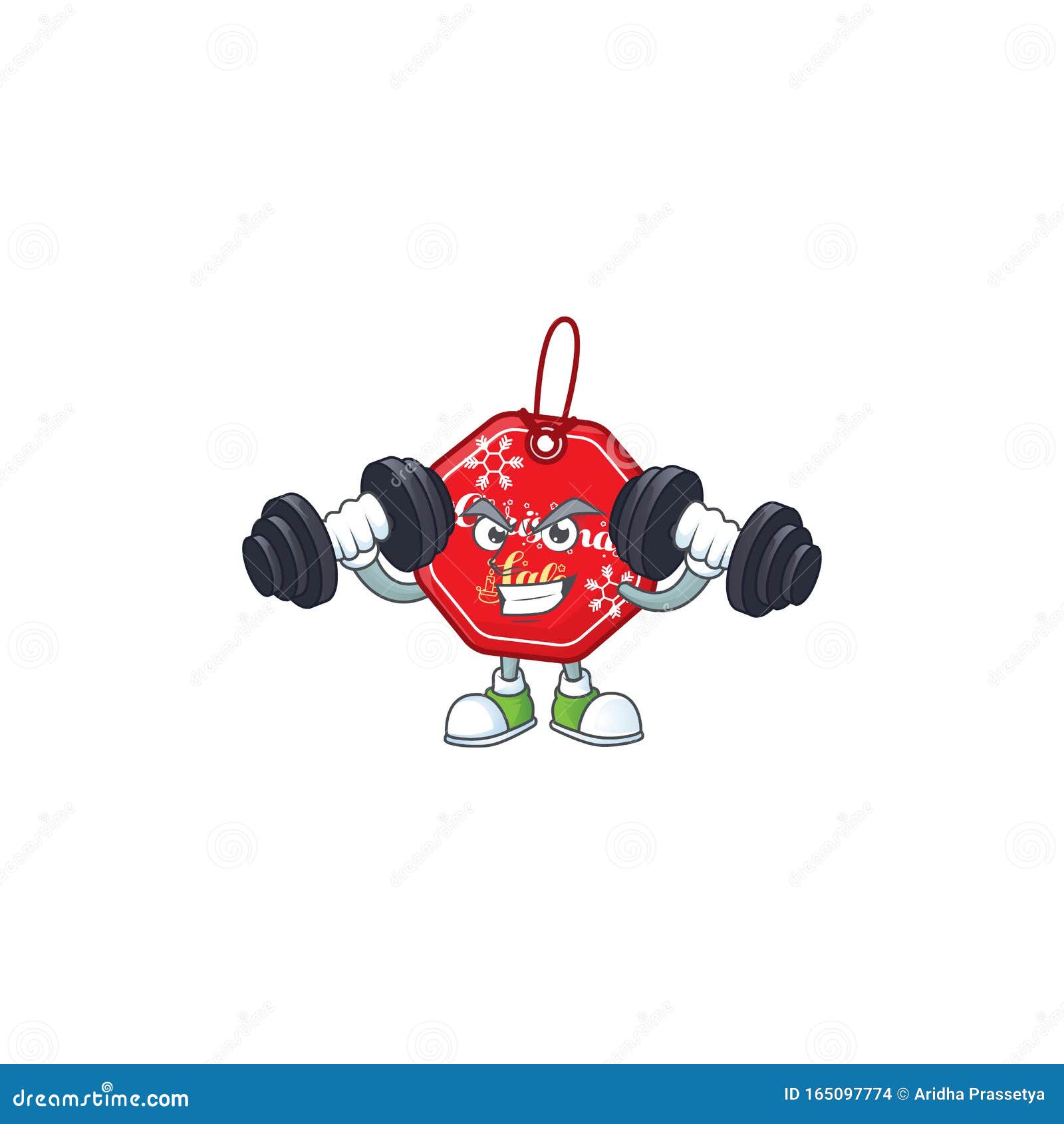 Fitness Exercise Christmas Sale Tag Cartoon Character Holding Barbells ...