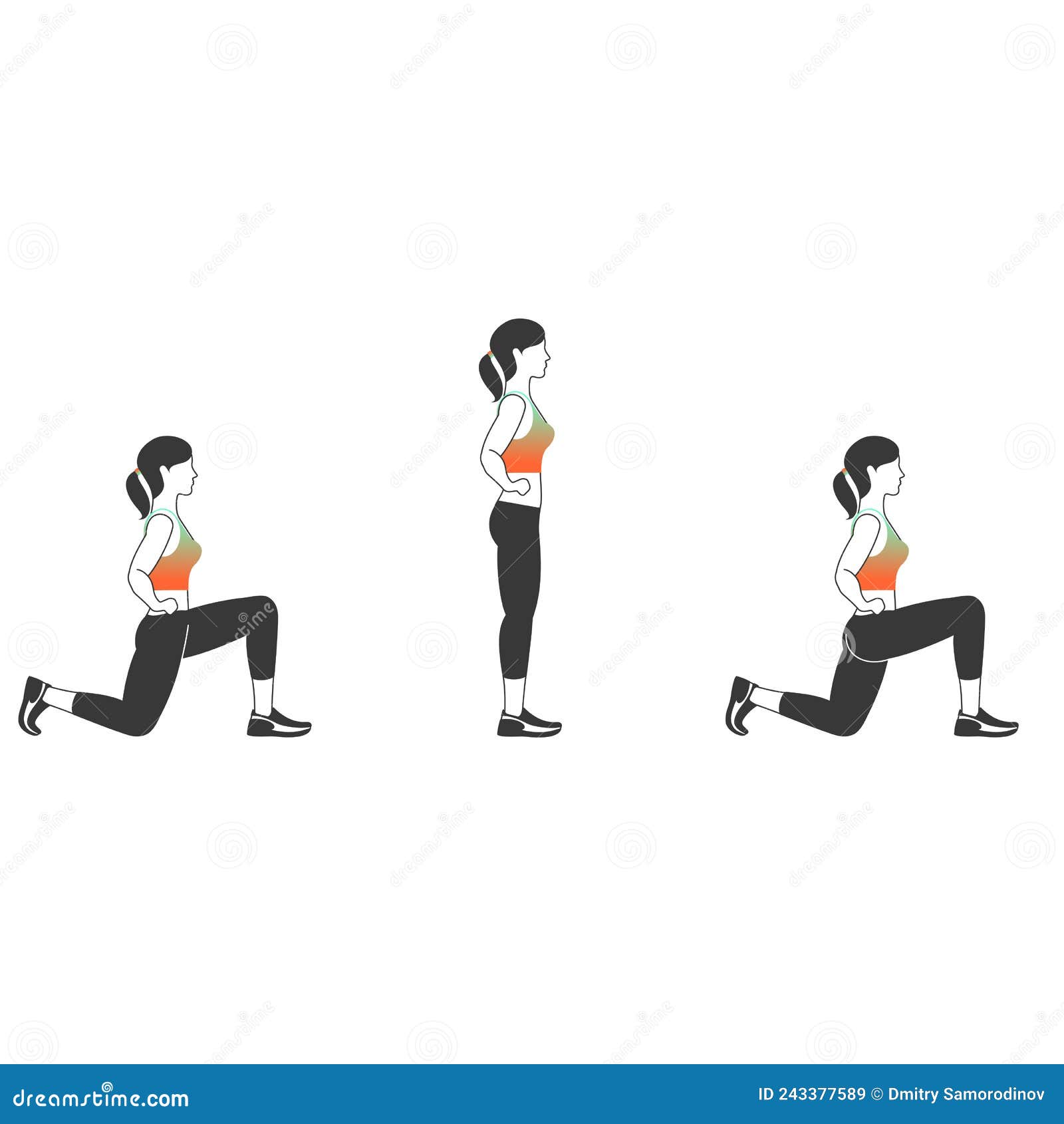 Vetor de Back workout set on white background. Exercises for women