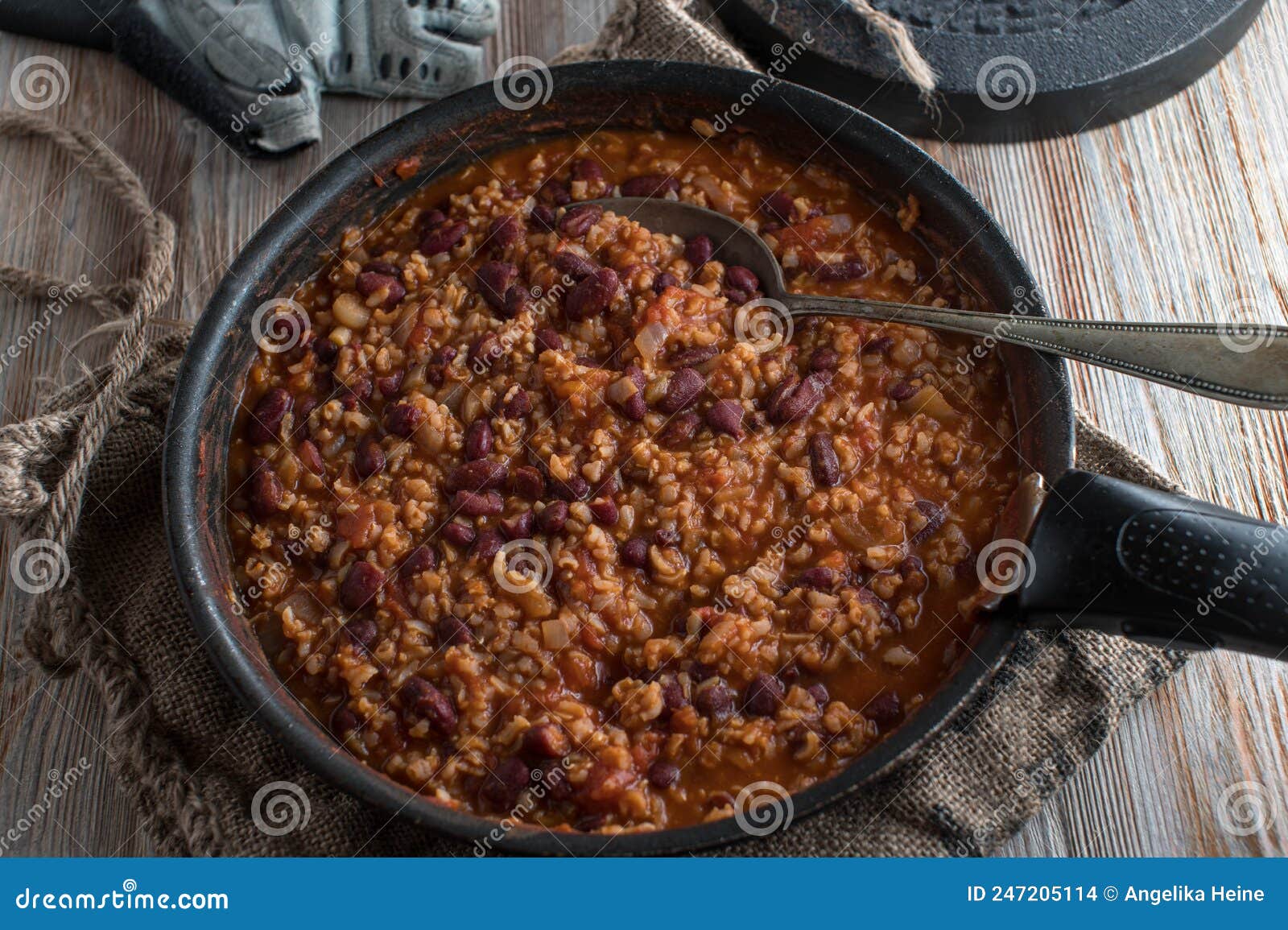 Fitness Food - Beans with Brown Rice in a Pan Stock Photo - Image of