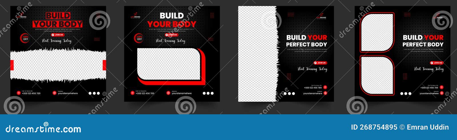 Fitness Gimnasia Social Media Posteo Plantilla De Banners Con Color ...