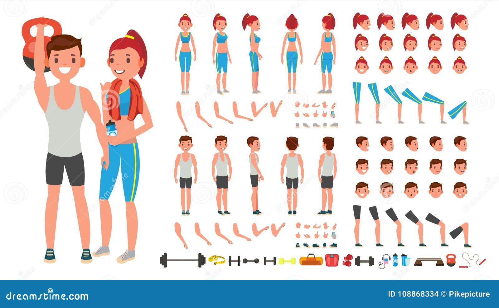 Fitness Girl Man Vector Animated Sport Male Female Character