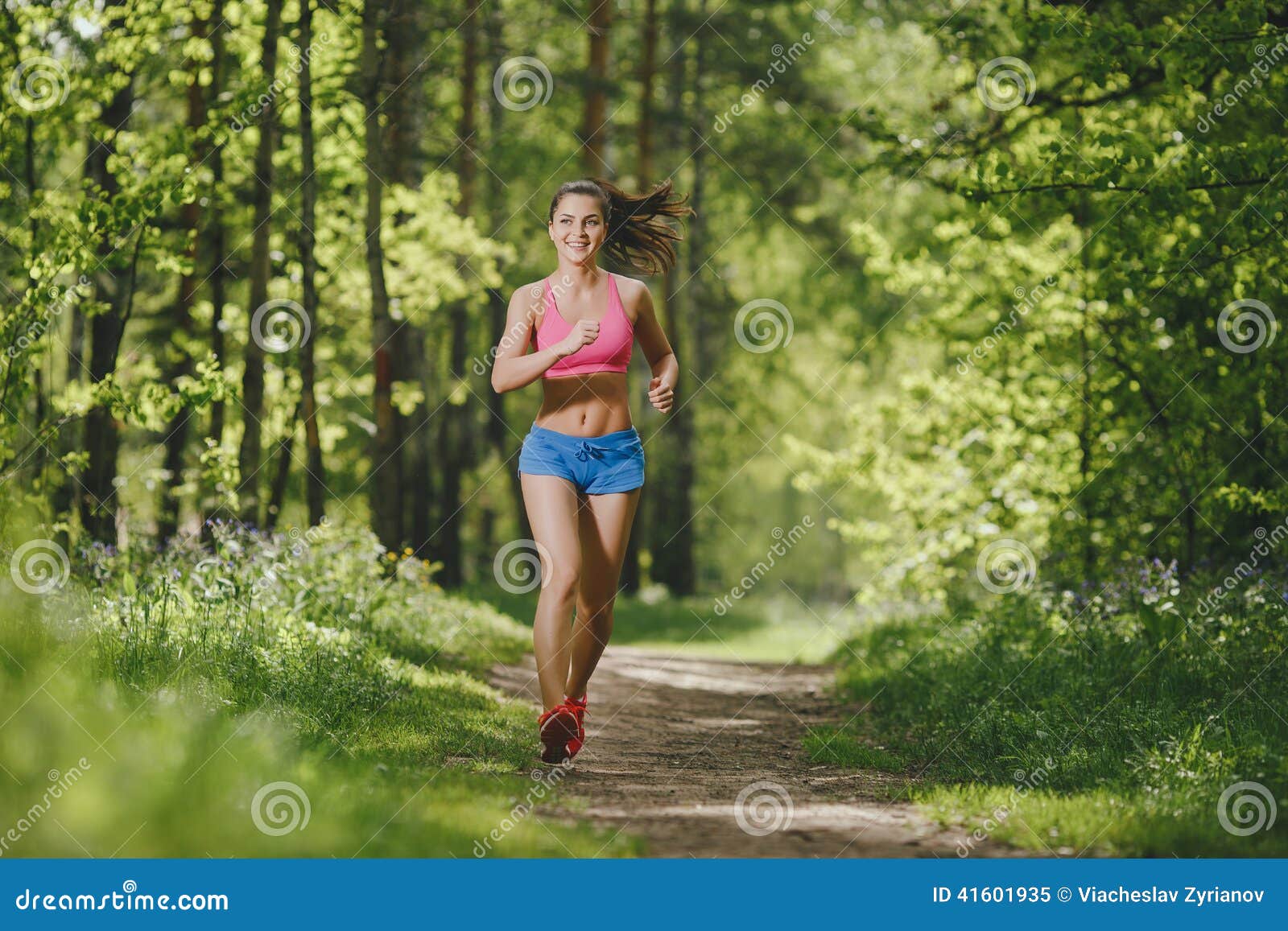 Fitness Girl Running On Forest Trail And Smiling Stock Image - Image of girl,  jogging: 41601935