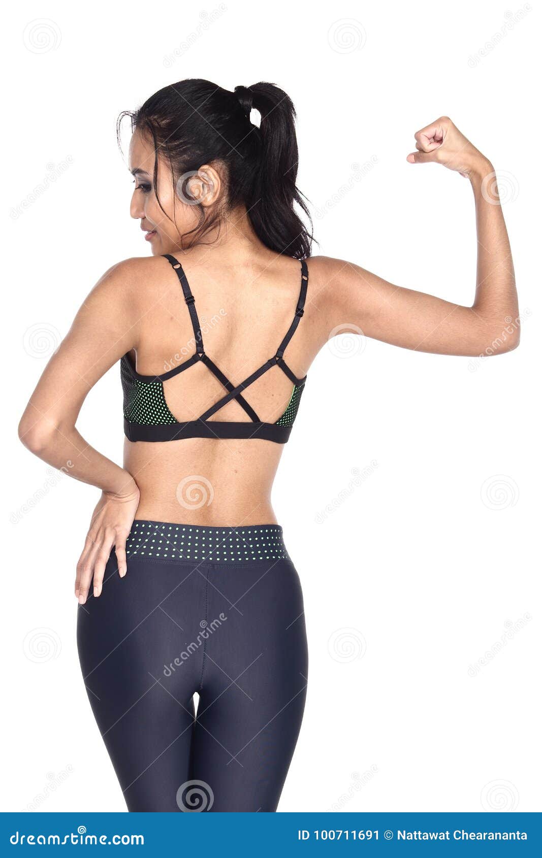 Fitness Girl in Cute Sport Bra Black Spandex Stock Image - Image