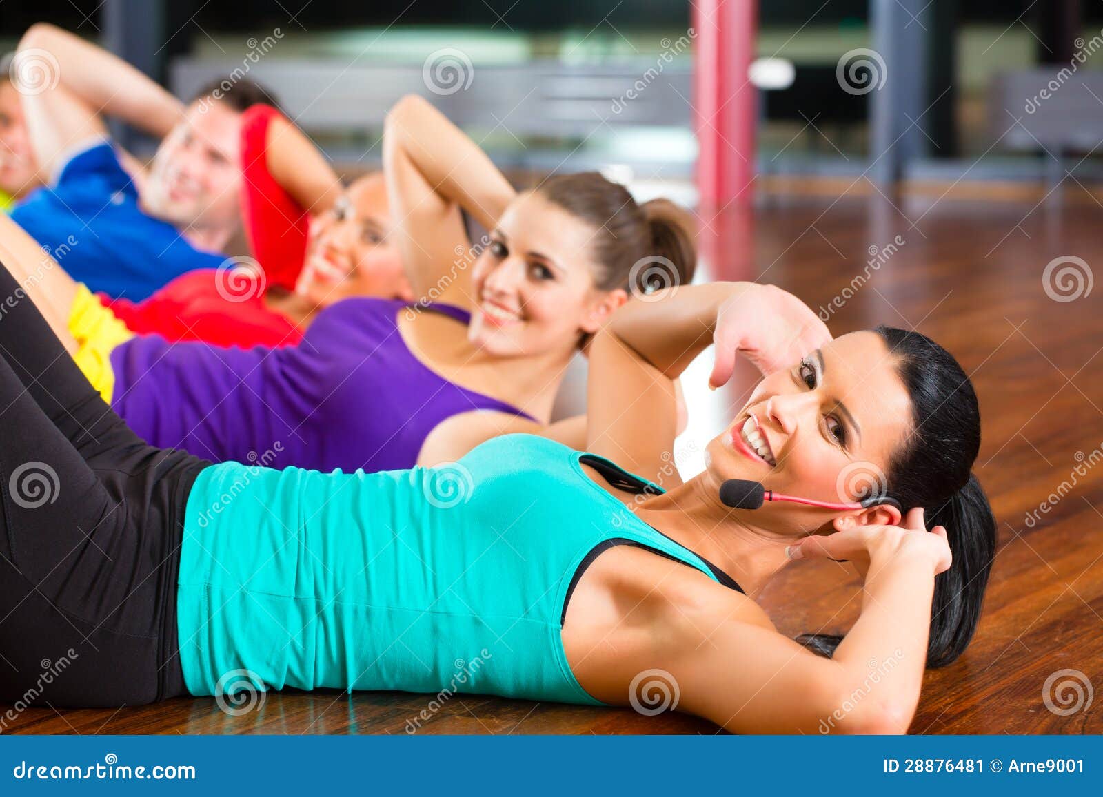 Fitness Group in Gym Doing Crunches for Sport Stock Image Image of