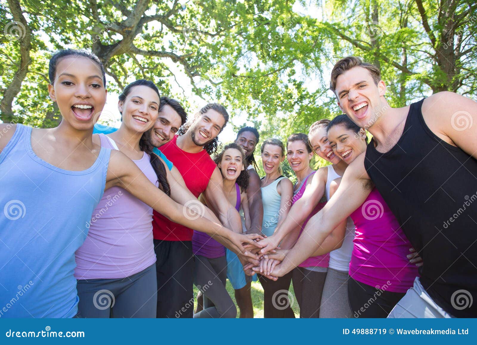 Fitness Group Putting Hands Together Stock Image - Image of large ...
