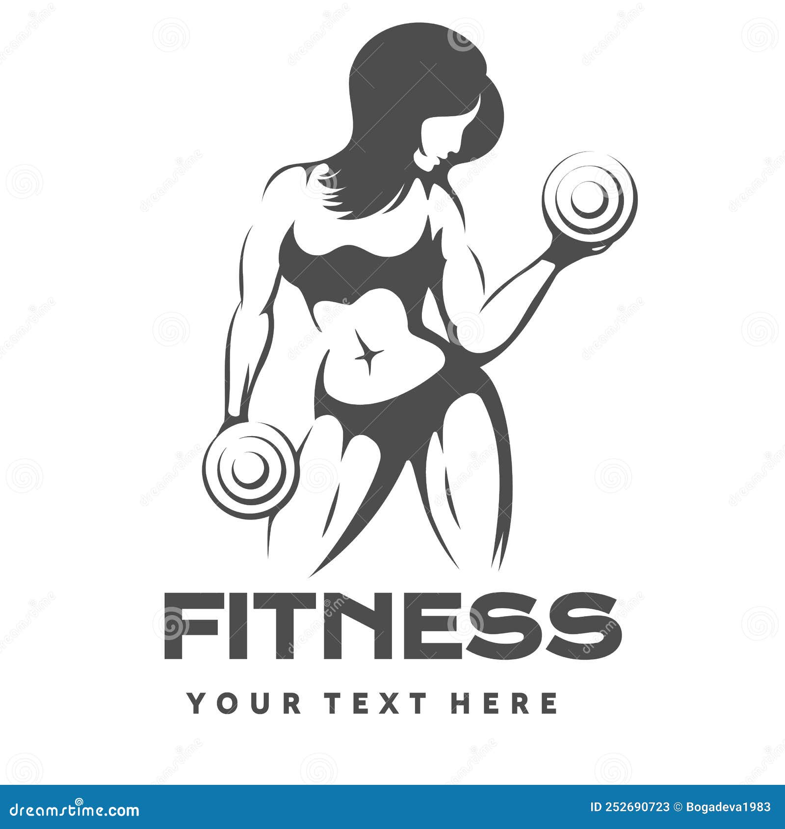 Fitness Logo Design with Woman Silhouette Holding Weight Stock
