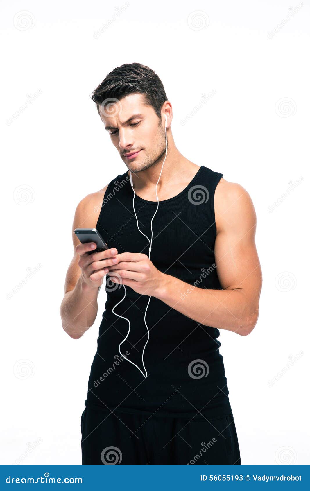 Fitness Man Using Smartphone With Headphones Stock Image - Image of ...