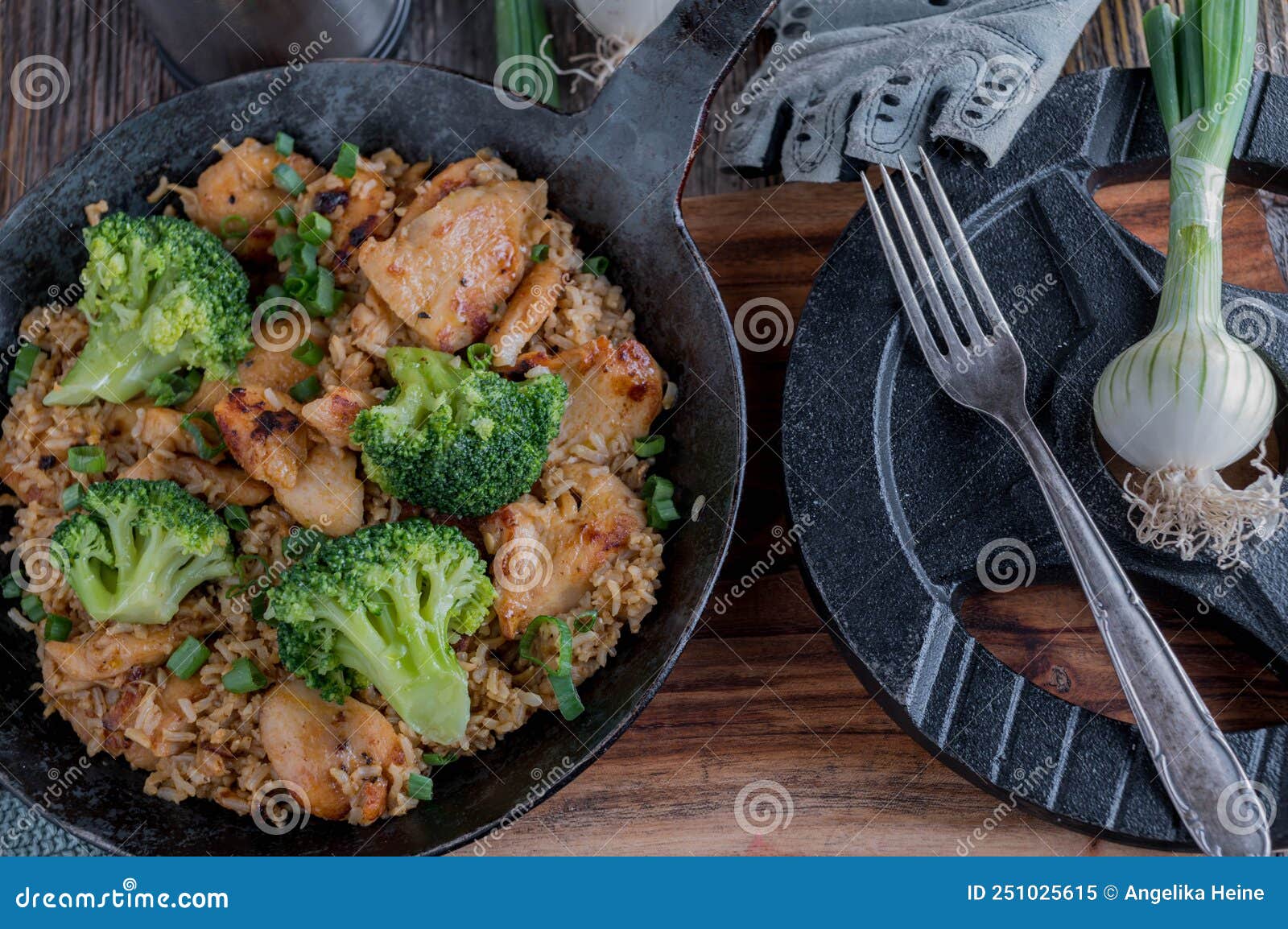 Fitness Meal with Chicken Breast, Brown Rice and Broccoli in a Rustic