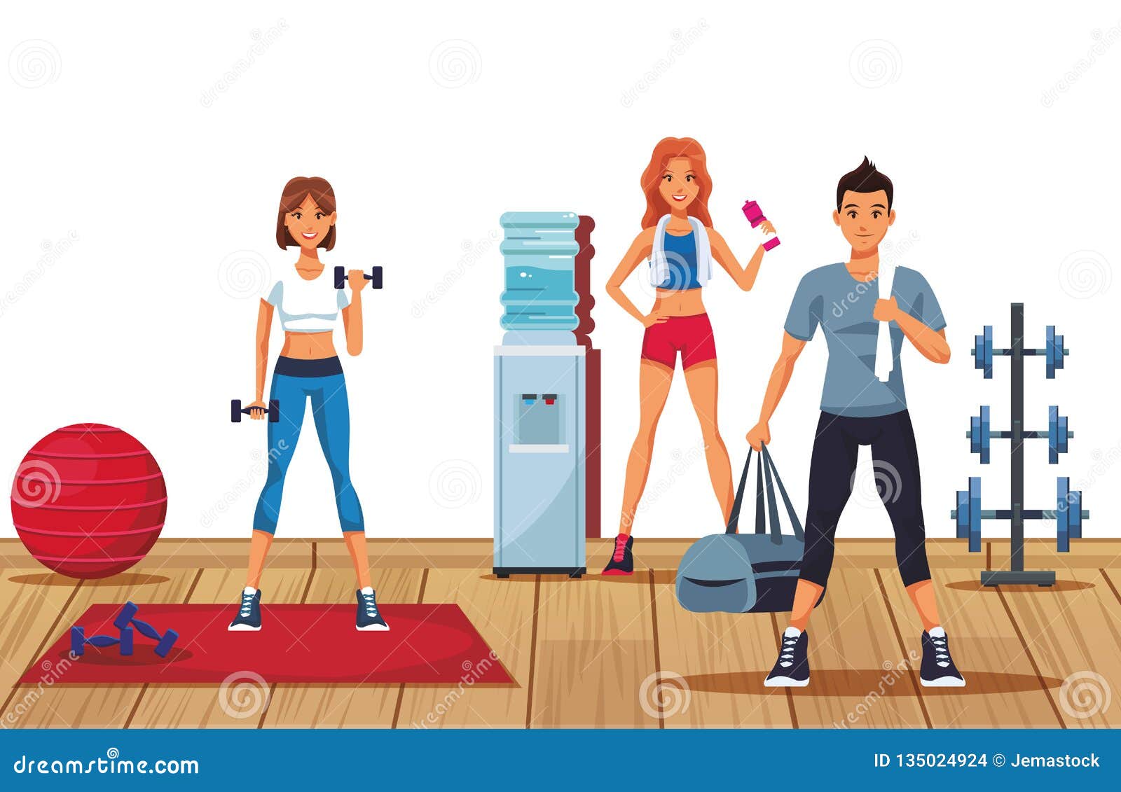 Fitness people at gym stock vector. Illustration of beautiful - 135024924